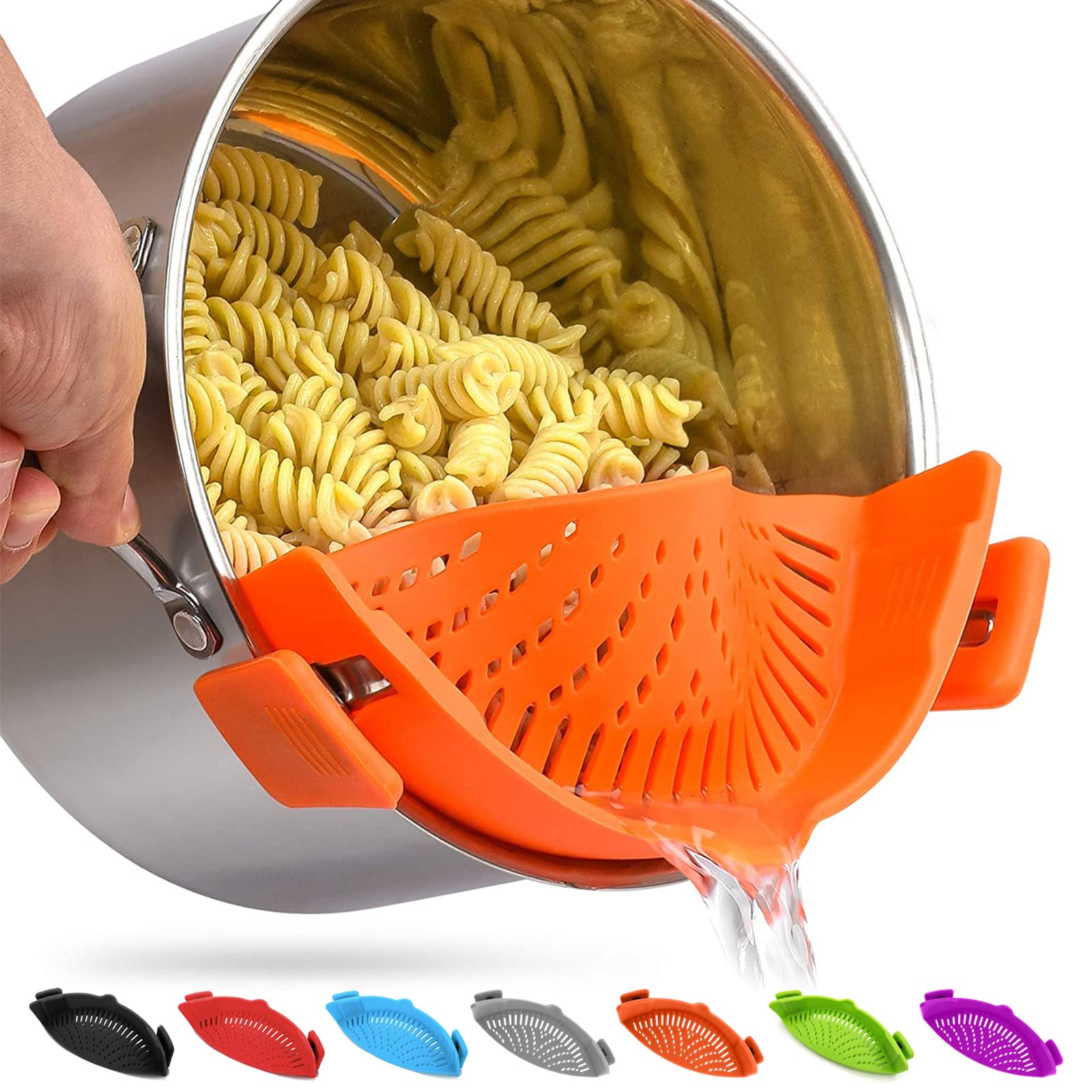 2 Pcs Clip on Strainer, Pot Strainer for Pasta Meat Vegetables Fruit, Silicone Strainer - Fit All Pots and Bowls.