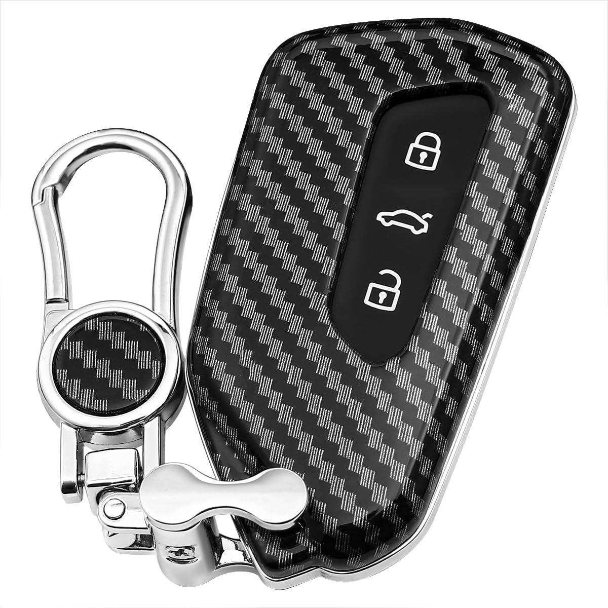 Carbon Fiber Key Chain Fob Case Cover Compatible For VW Golf 8 MK8 ID 3 4 7 Passat Atlas Accessories Car Key Shell Holder Keychain Protector