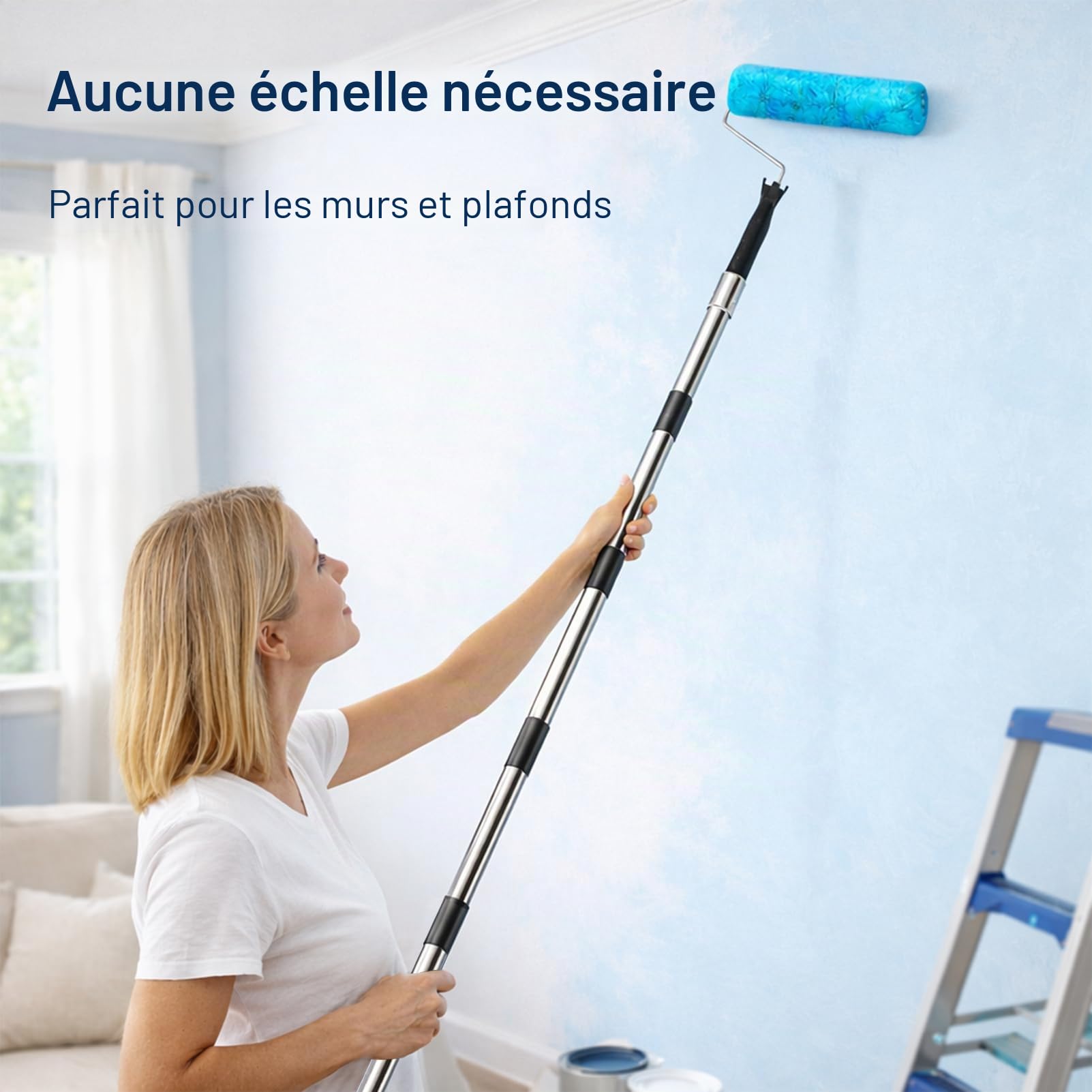 Rouleau de Peinture avec Manche Amovible étendu, Long Outil de Peinture Murale Domestique, Pinceau Mural pour Murs et plafonds (Rouleau de Peinture Le kit)