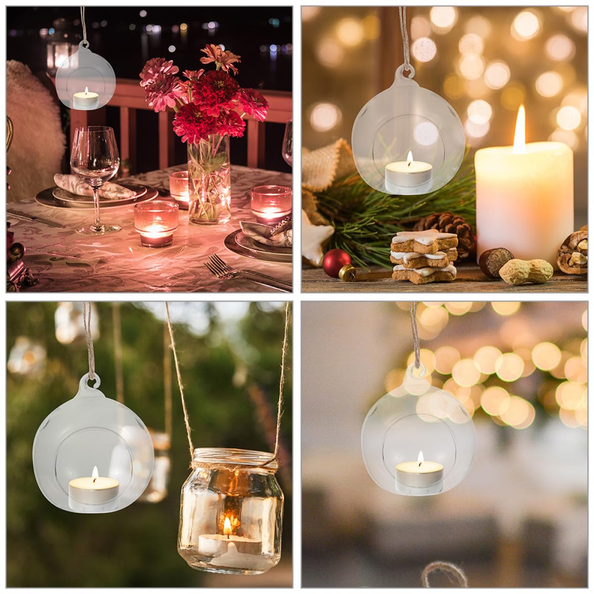 ibasenice Portacandele Design a per Circolazione Dell'aria da Tè in Vetro a Sfera Sospesa 6 Corda per e Capodanno