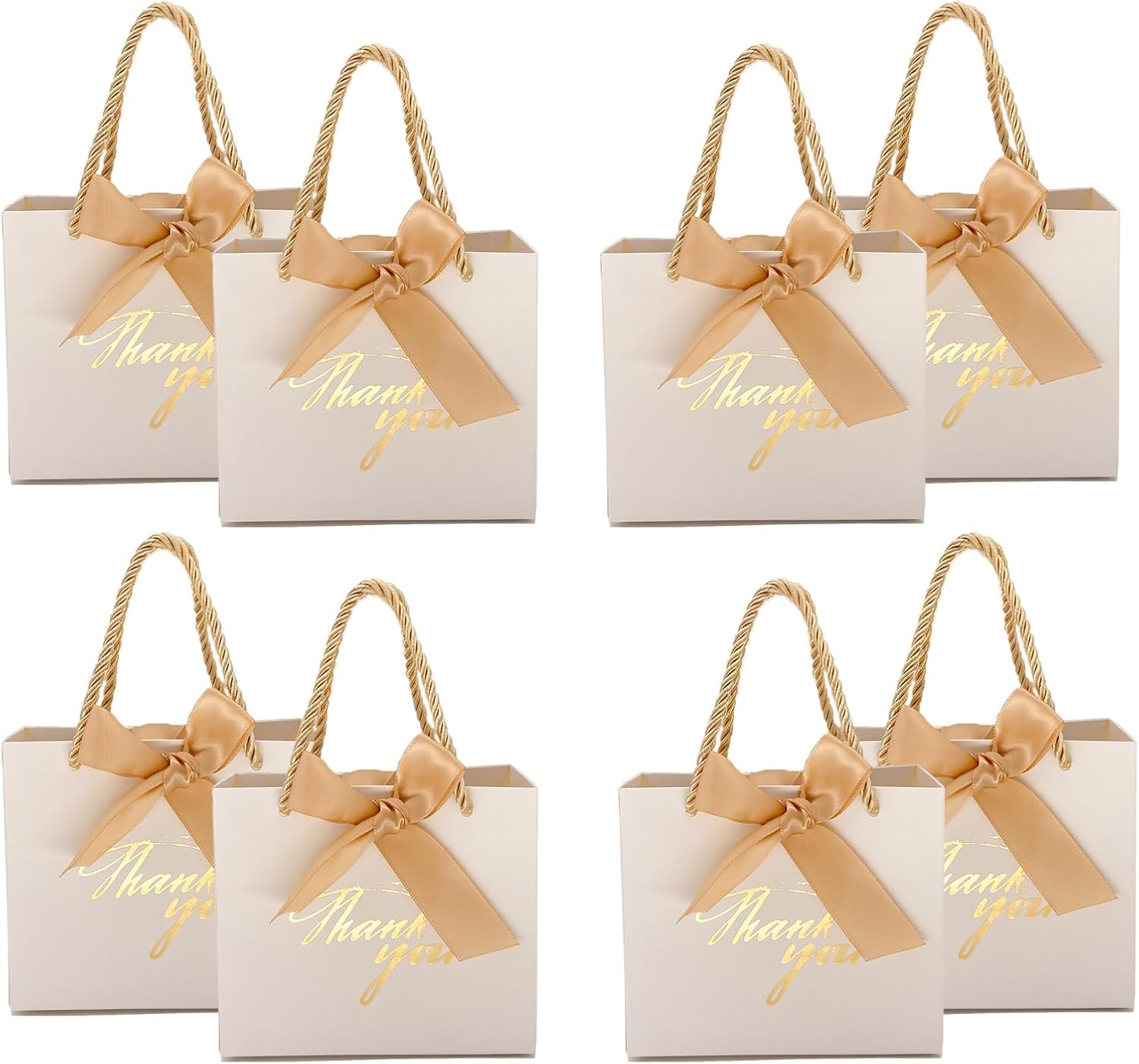 TKSBAG 50 Pack Small Thank You Gift Bags with Handles, 5.5''x 2.5''x4.7'' Mini White Gift Bags Bulk for Baby Shower, Birthday, Wedding, Party Favors White 50 Count (Pack of 1)