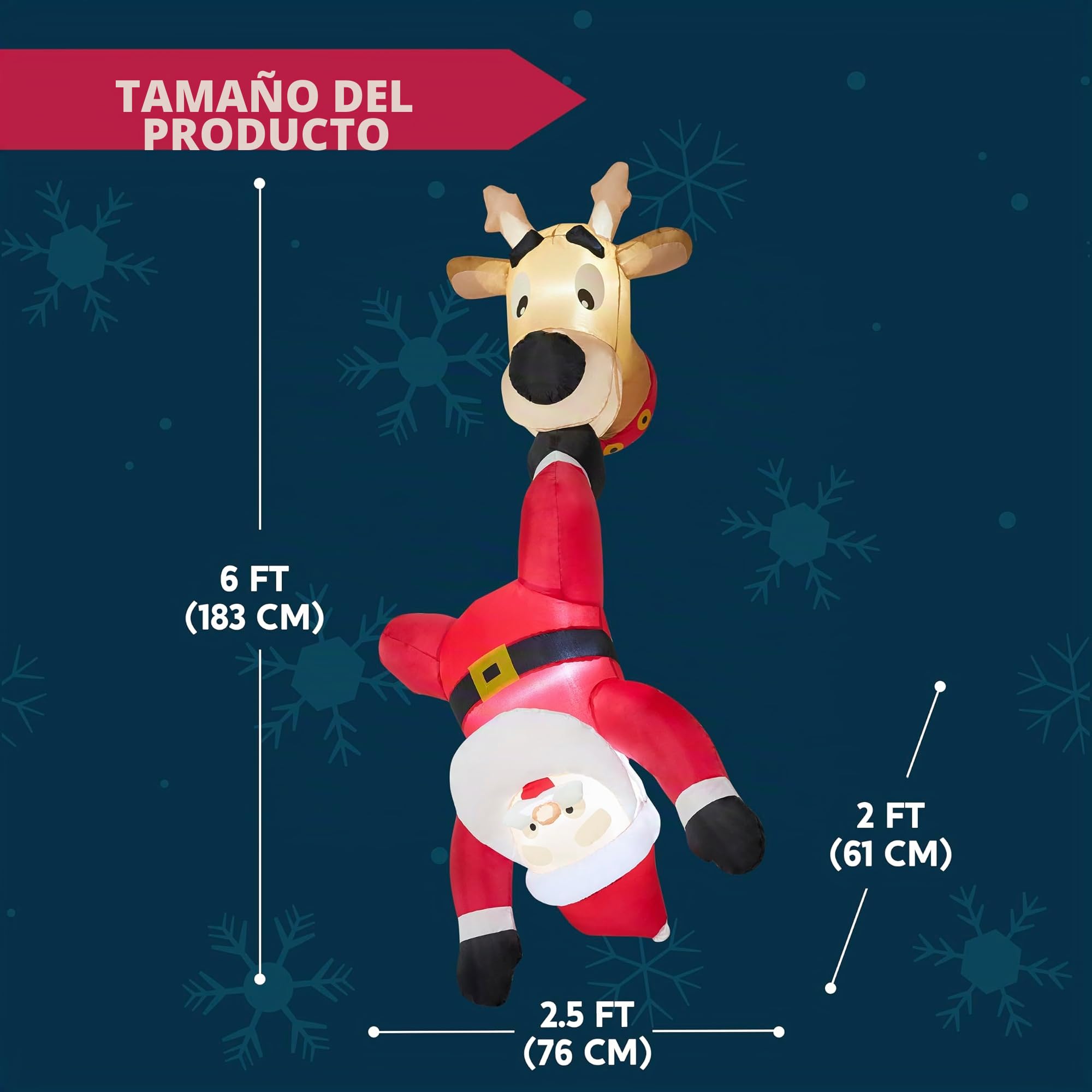 JOIEDOMI Papá Noel inflable de Navidad de 6 pies de alto con reno salido de la ventana, inflables de Navidad con LED integrado para decoración de ventanas, fiesta de Navidad al aire libre, decoración