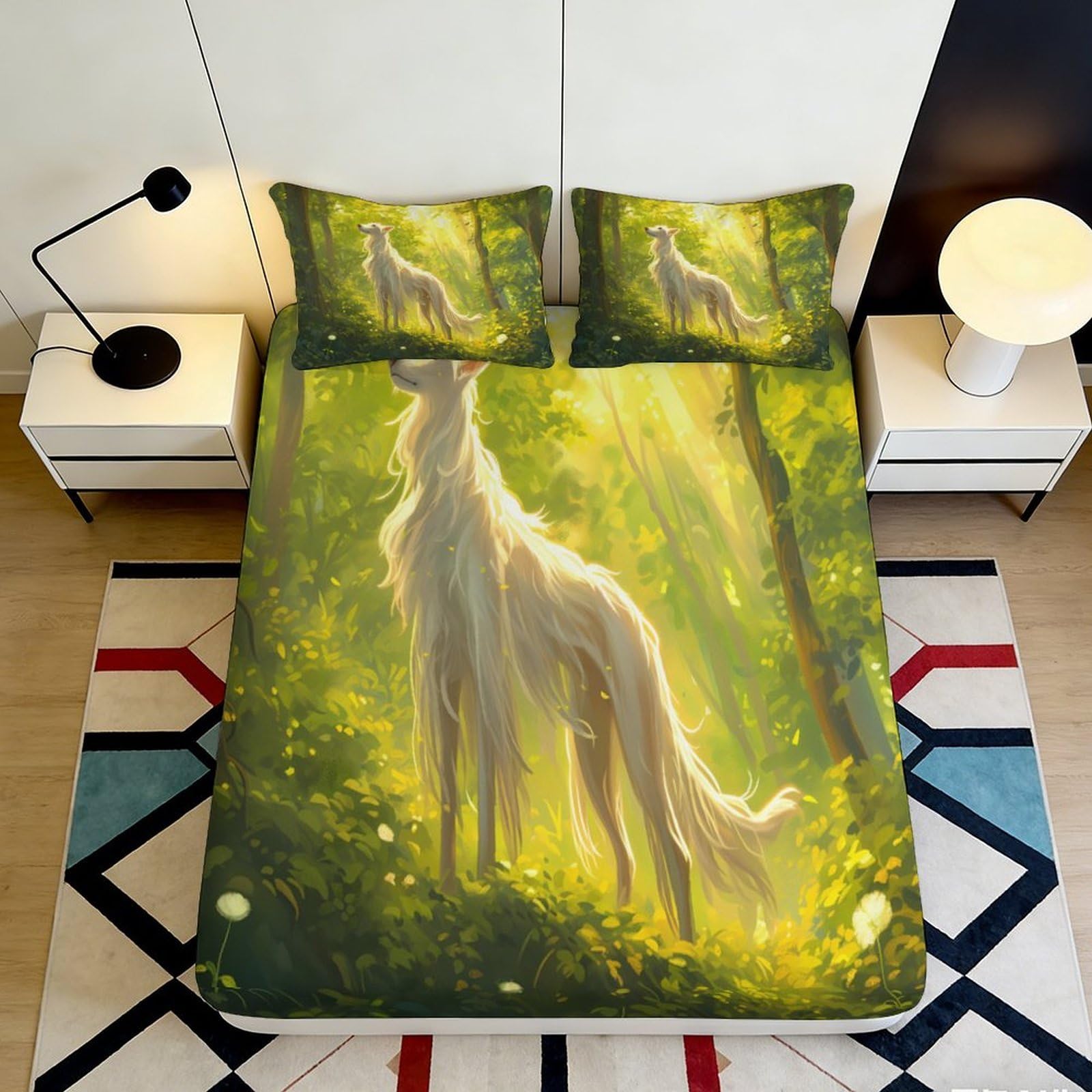 Tjiqhvmrn Style-4 3D Printed Forest Wolf Fitted Sheet Microfiber Deep Pocket Non-Slip Bedding Set Forest Wolf Mattress Fitted Cover Washable For Bedroom Home 90X200x25cm