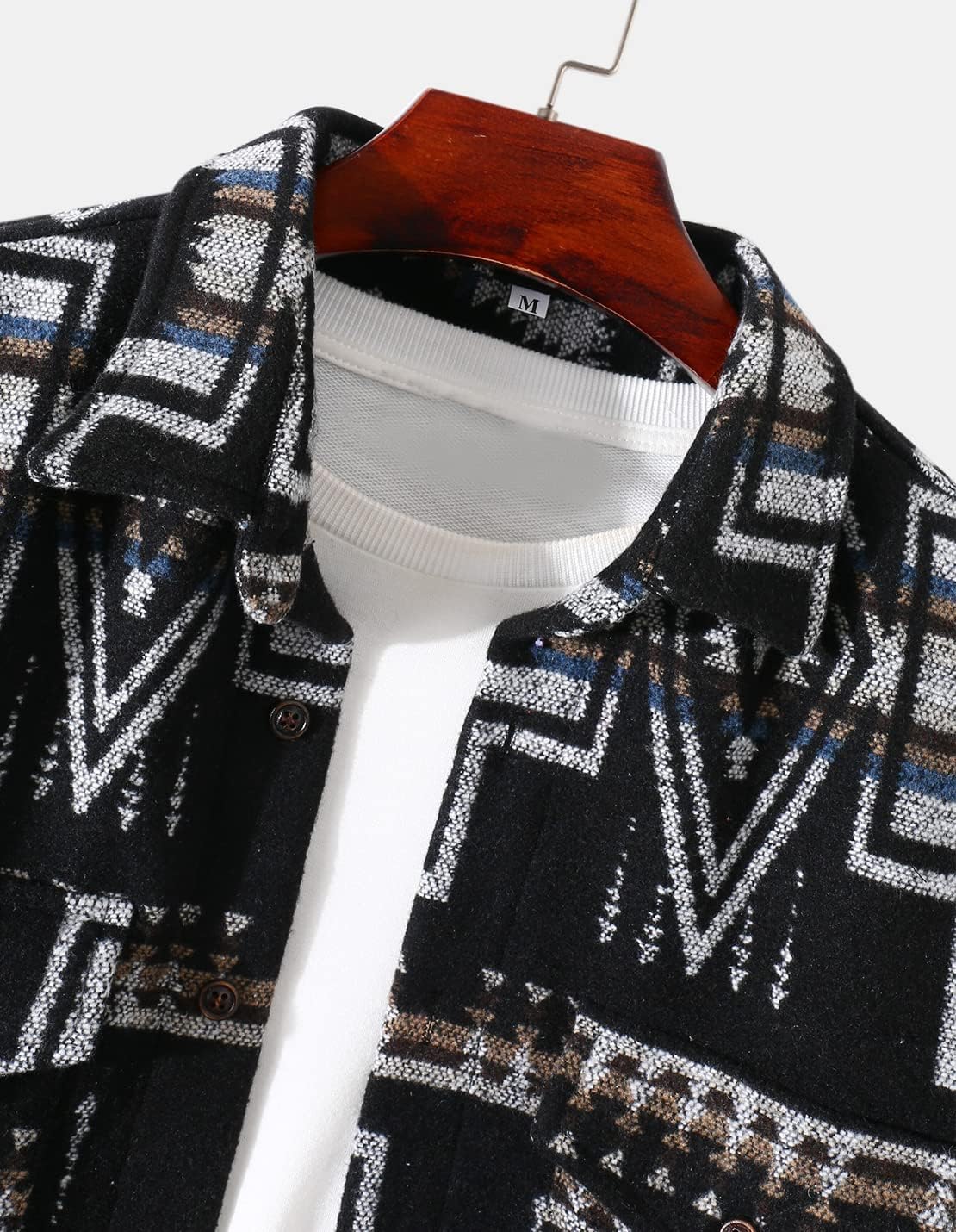 VIEWON Men's Casual Aztec Print Button Down Woolen Long Sleeve Lightweight Lapel Western Shacket Jacket Coat - Image 3