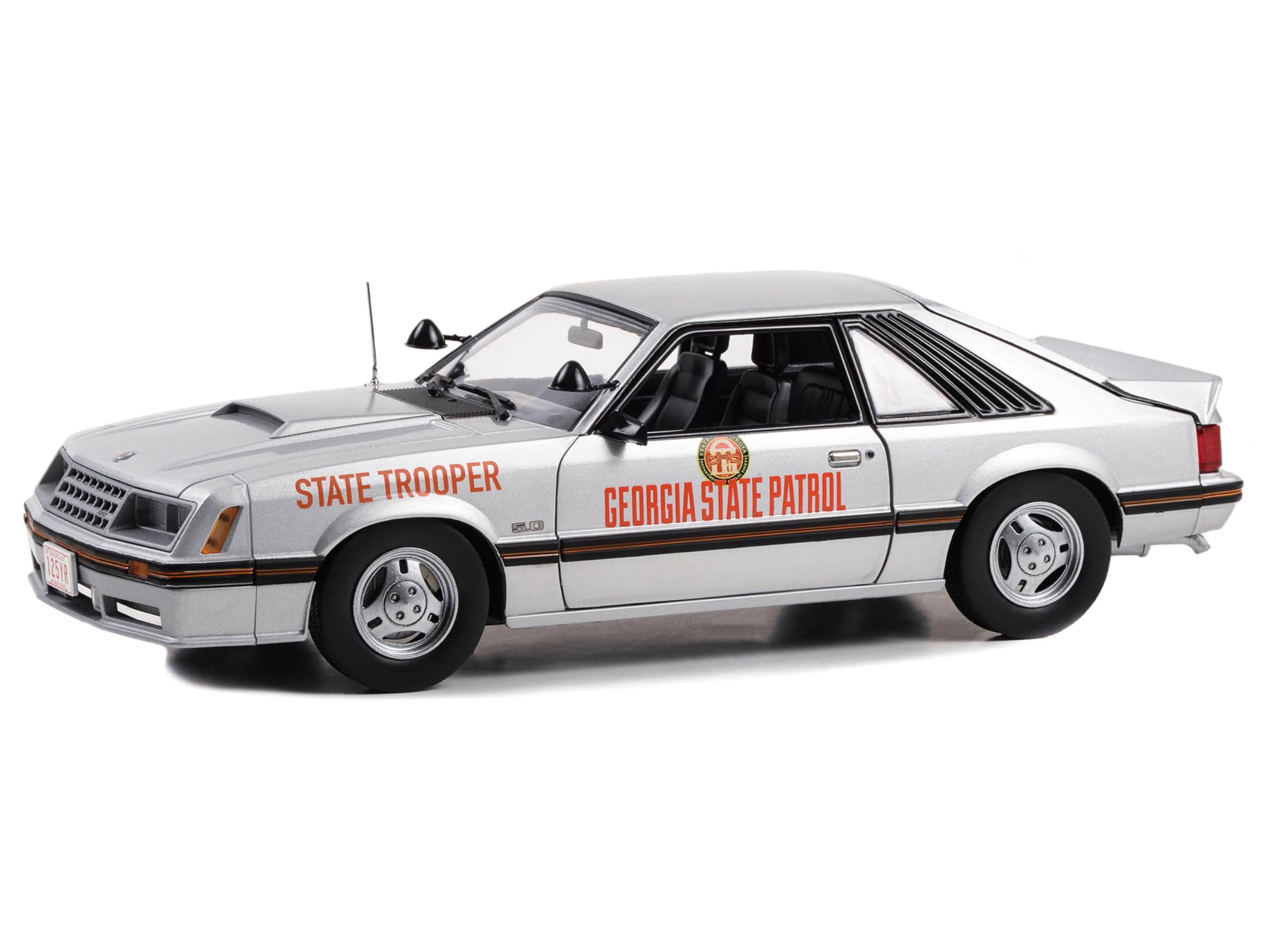 Ford Mustang SSP 1982 miniature haut de gamme 1/18 Greenlight en argent métallisé