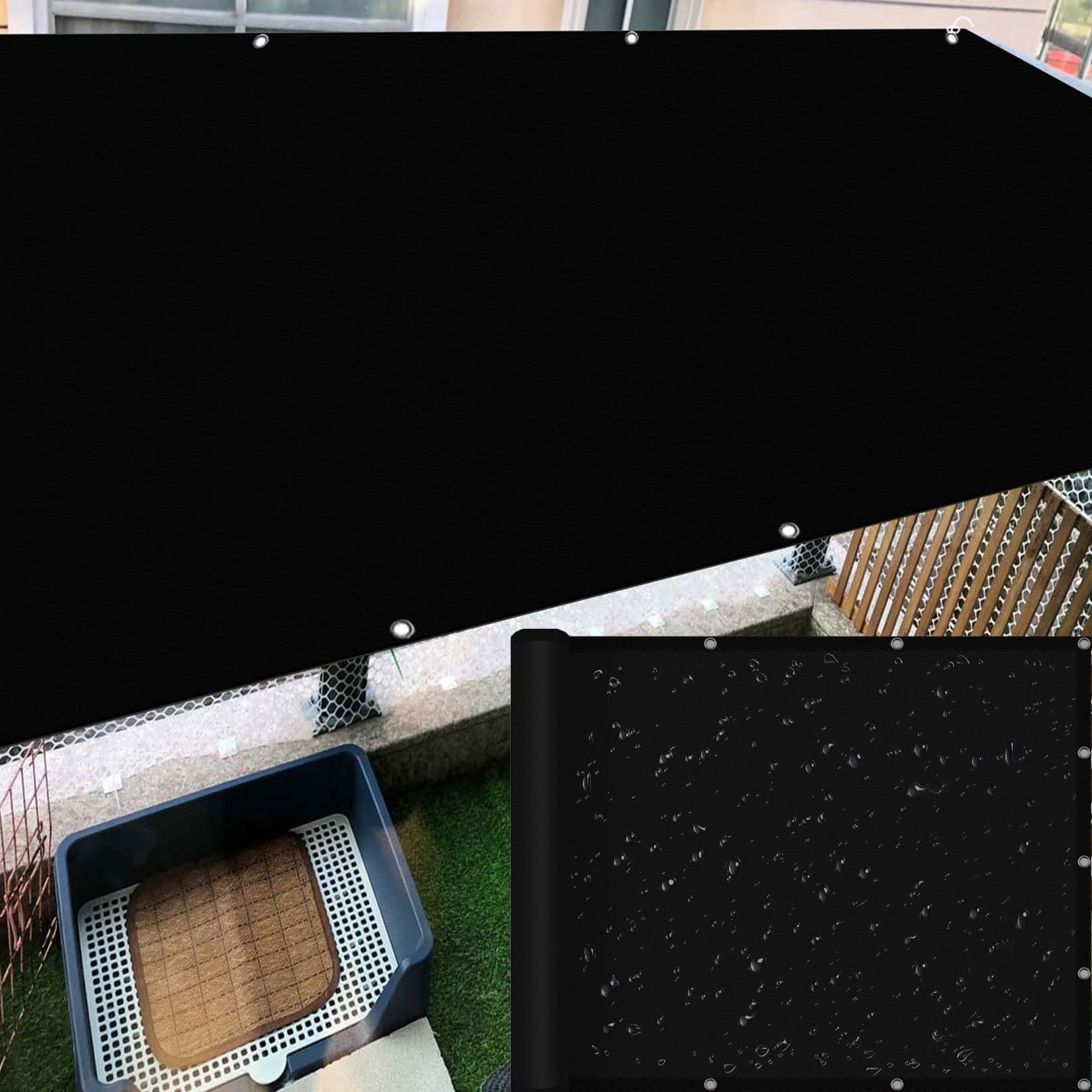 Voile d'ombrage rectangulaire étanche 1.6x2m noir pour balcon