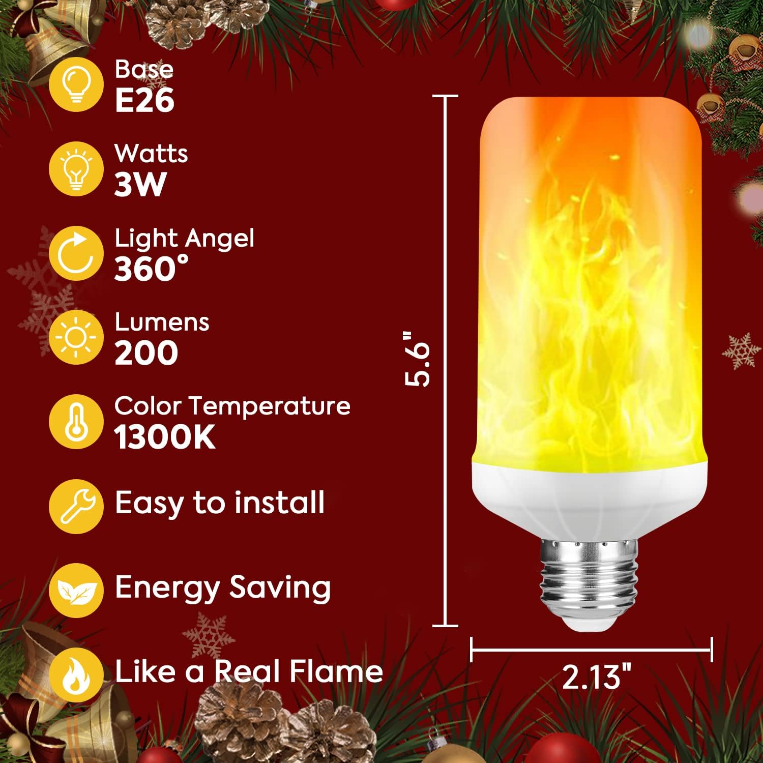 LED Light Bulbs, LED Bulbs with Upside Down Flame Simulated Effect E26 Base for Celebration Holiday Home Party Hotel Bar Indoor Outdoor Decoration