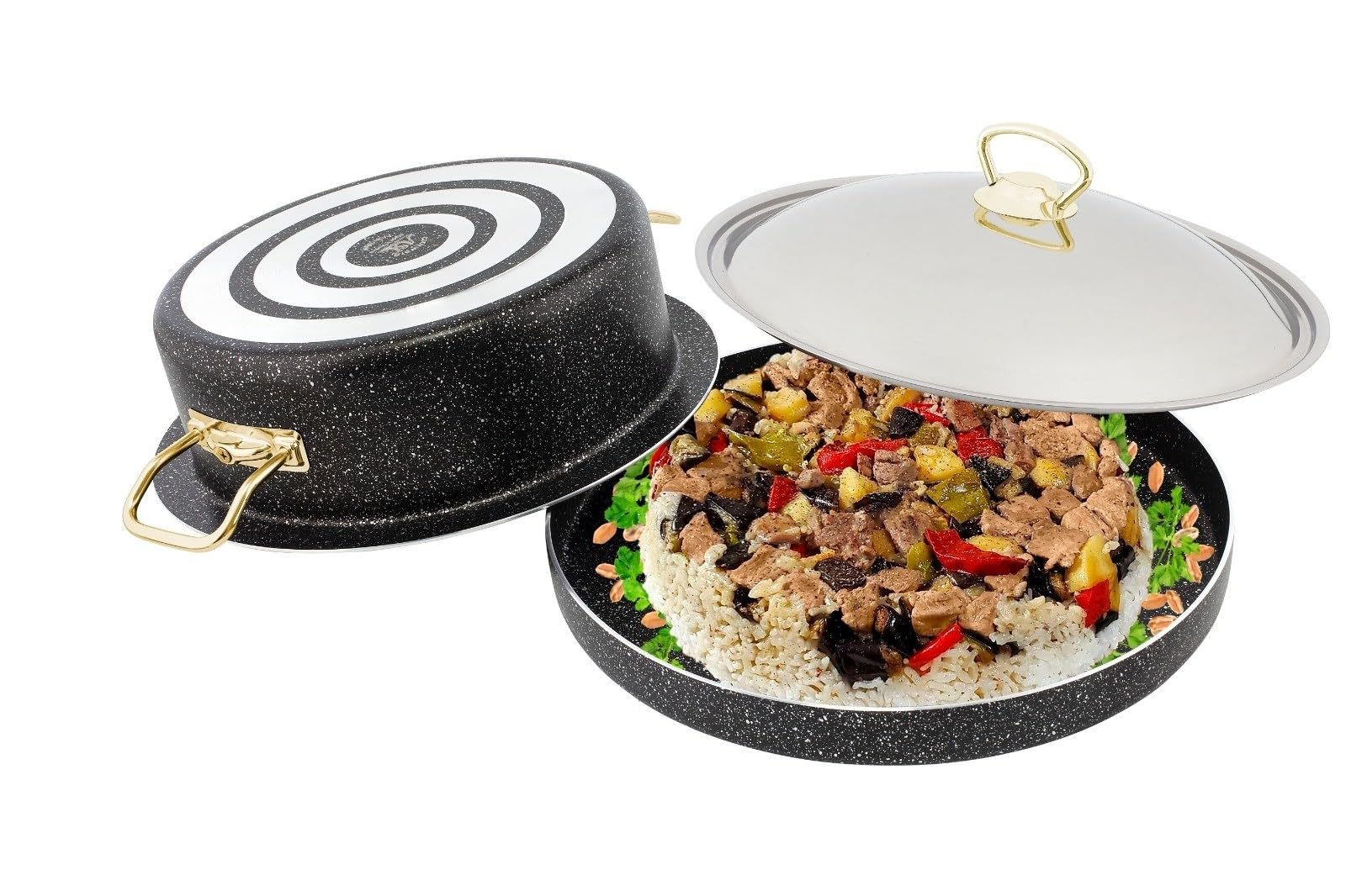 Authentic Maqluba (Makloubah) Non-Stick Aluminum Granite Coated Pot - Traditional Arabic 13in Cooking Vessel, Persian Rice Cooker طنجرة المقلوبه