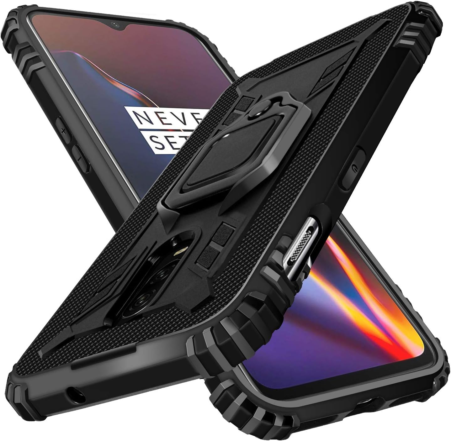 Shields Up for OnePlus 7/6T Carbon Case | 10ft Drop Tested | Ultra Slim, Lightweight, Scratch Resistant, Shockproof | Kickstand - Black
