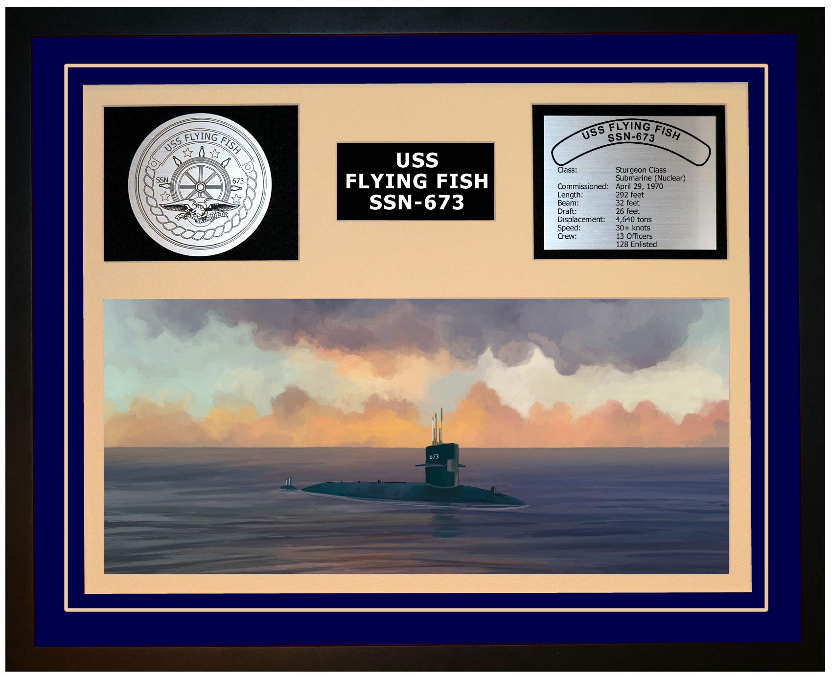 4241）USSフライングフィッシュ　原潜（SSN-673）　壁掛け　プレート Amazon.co.jp: 海軍Emporium USS Flying Fish SSN 673 Framed