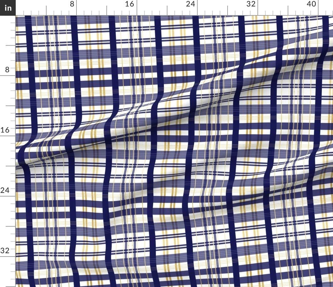 Spoonflower Fabric - Navy Blue Gold Plaid Buffalo Check Damn Yellow Printed on Petal Signature Cotton Fabric by The Yard - Sewing Quilting Apparel Crafts Decor