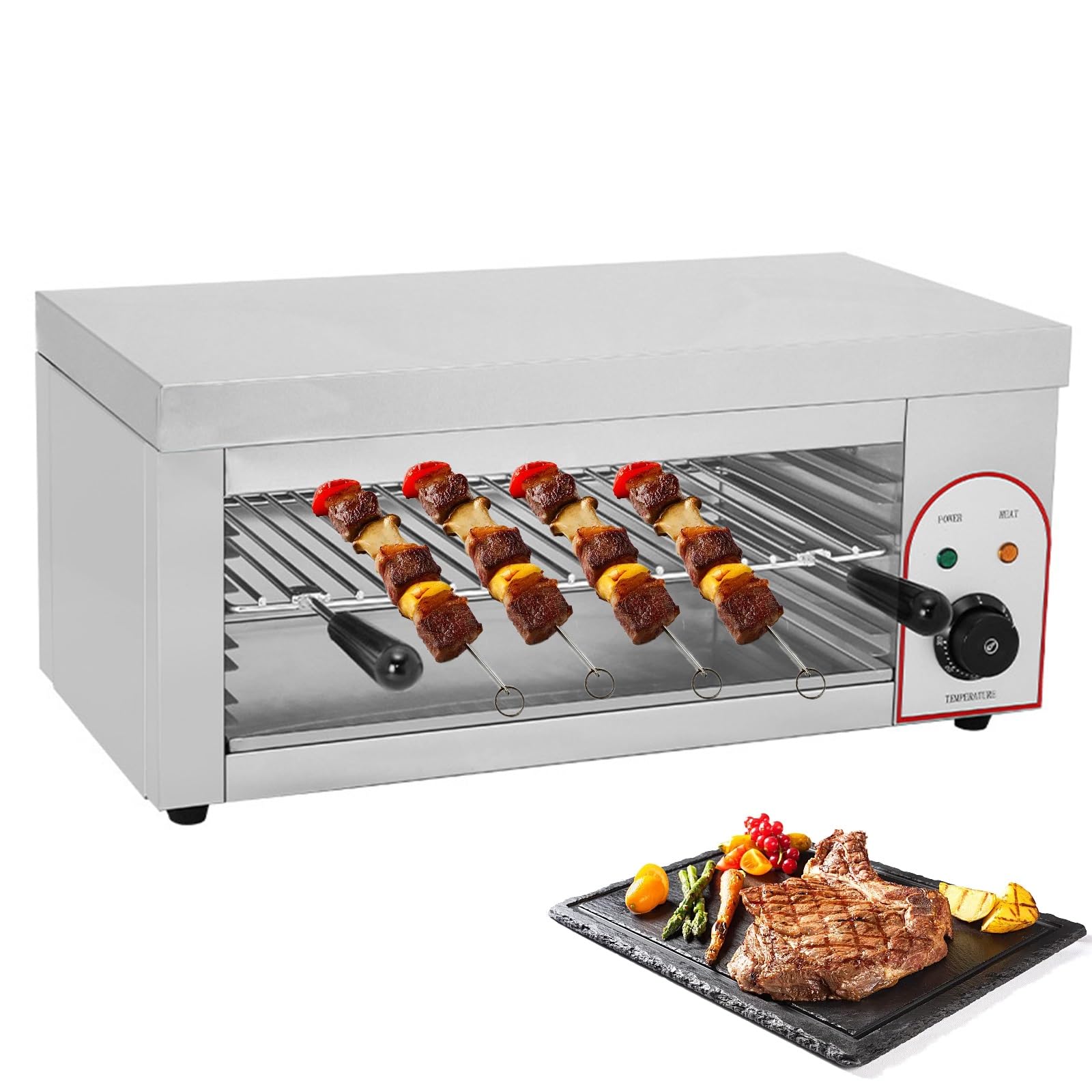 Horno de convección Comercial, Horno de Pared de 2200 W con Estante Ajustable, Parrilla eléctrica de encimera, asador de Carne de Acero Inoxidable con Bandeja de Goteo de Aceite, for Barbacoa