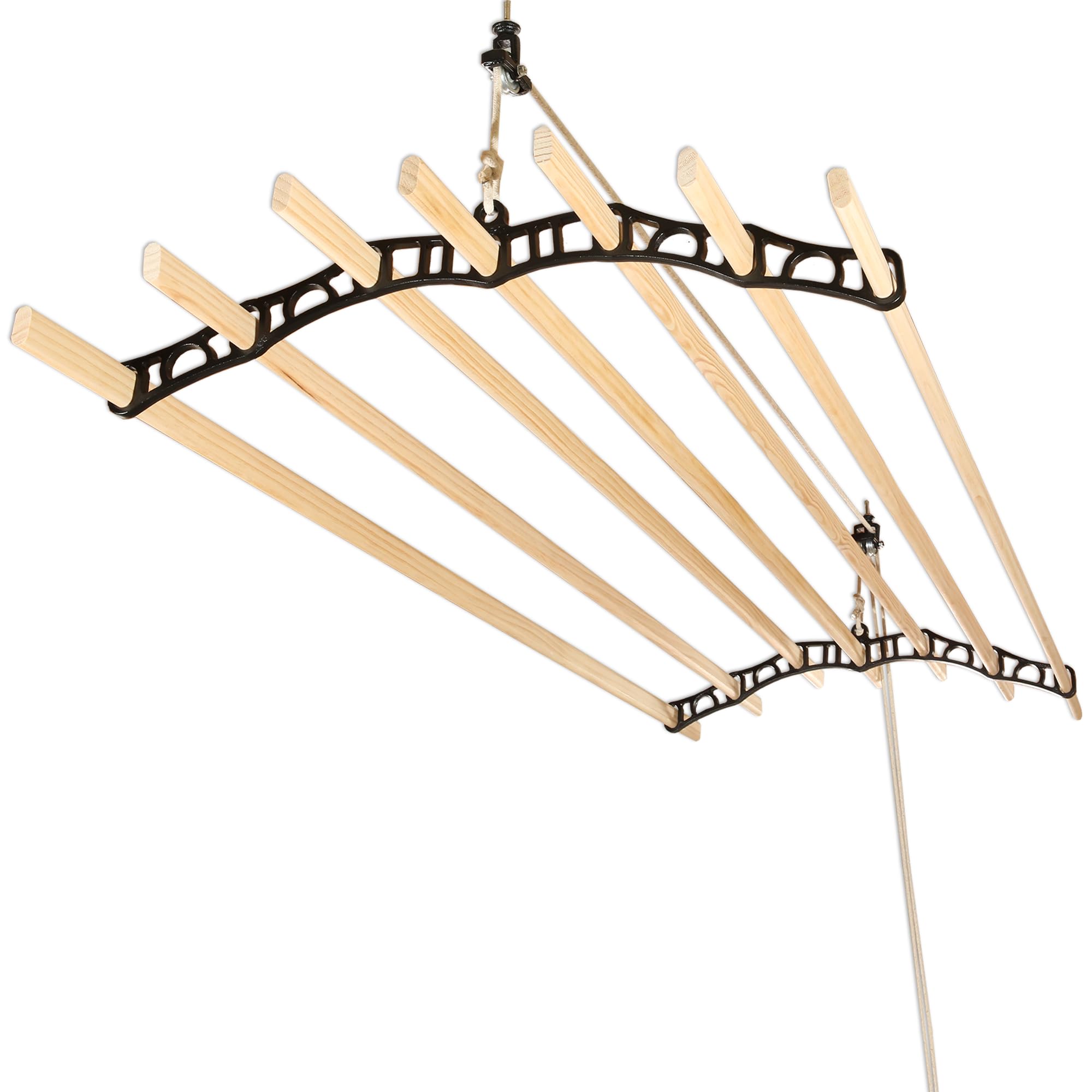 LOWENERGY 7 Lath Pulley Clothes Airer Ceiling Maid – Traditional Victorian Laundry Rack Dryer for Kitchen, Utility, Bathroom or Garage (Black 2.0M)