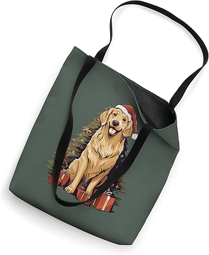 Miniatura 2 de Árbol de Navidad y divertido Santa Golden Retriever Christmas Tote Bag