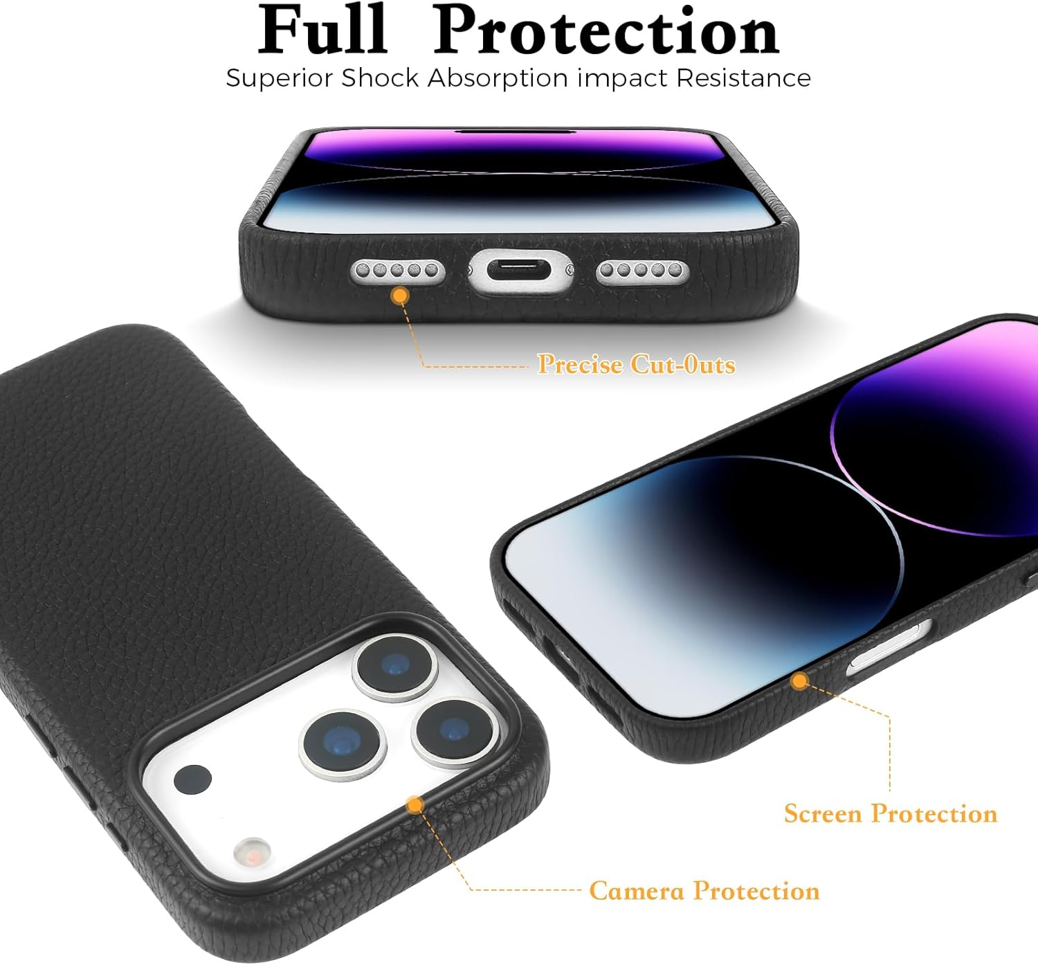 Compatible with iPhone 17 Pro Max Leather Case – Premium Litchi Grain Real Leather Cover Compatible with MagSafe, Slim Protective Case with Soft Microfiber Lining, Shockproof, 6.9 inch Brown - Image 5