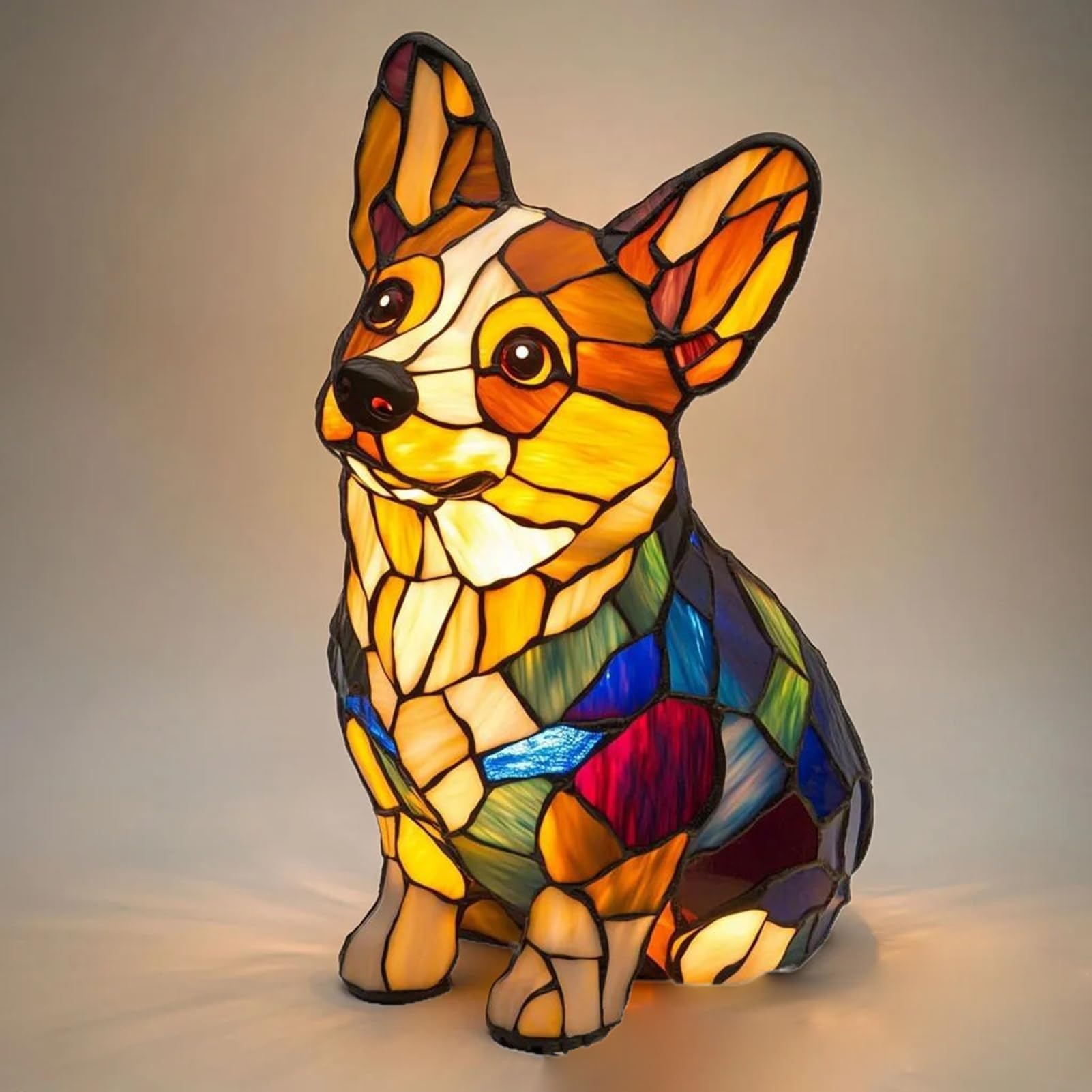 Stained Glass Lamp, Cat Table Lamp,Colorful Vintage Bedroom Living Room Home Decor (A)