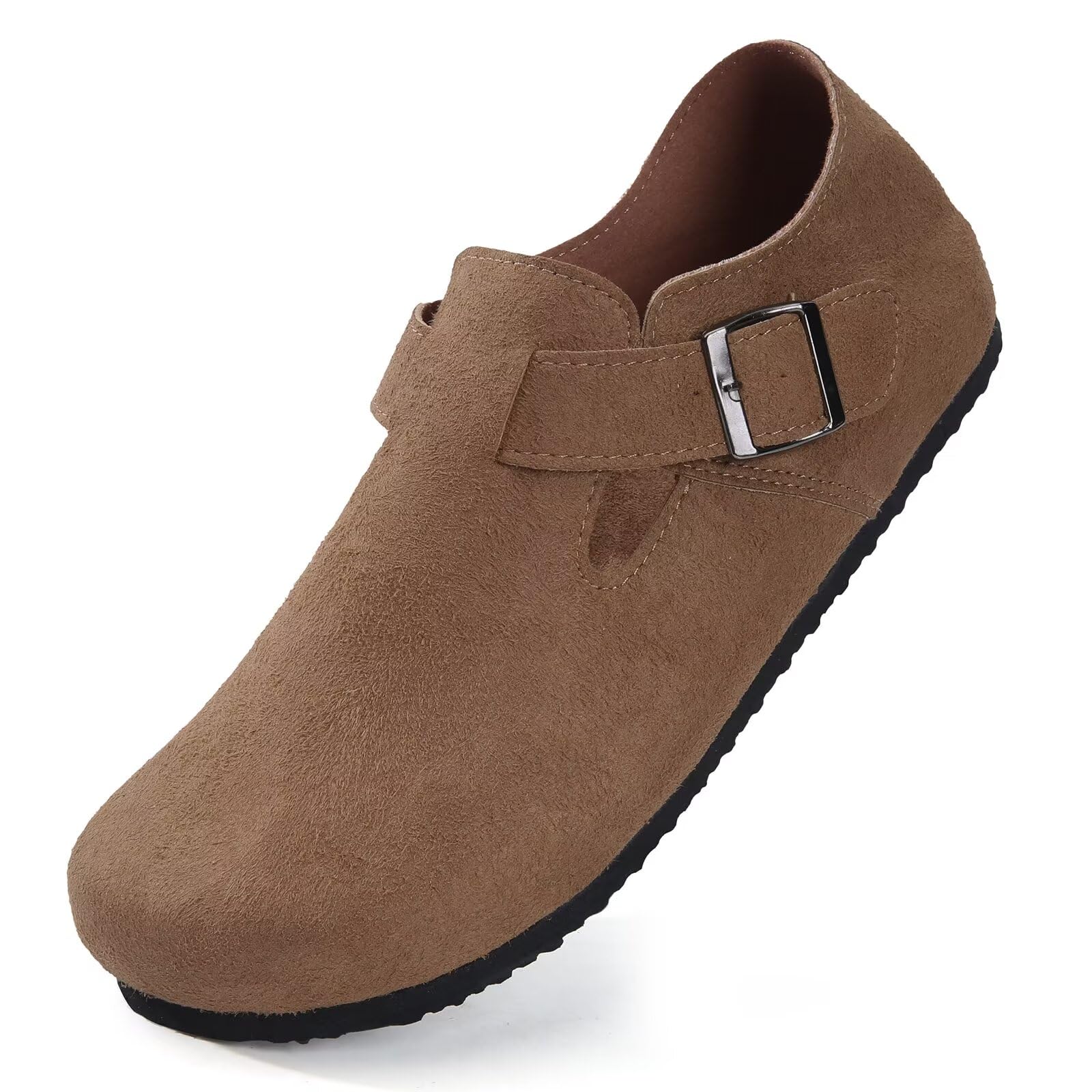 TorottoWomens Clogs Cork Footbed Suede Slippers Arch Support Potato Shoes with Adjustable Buckle