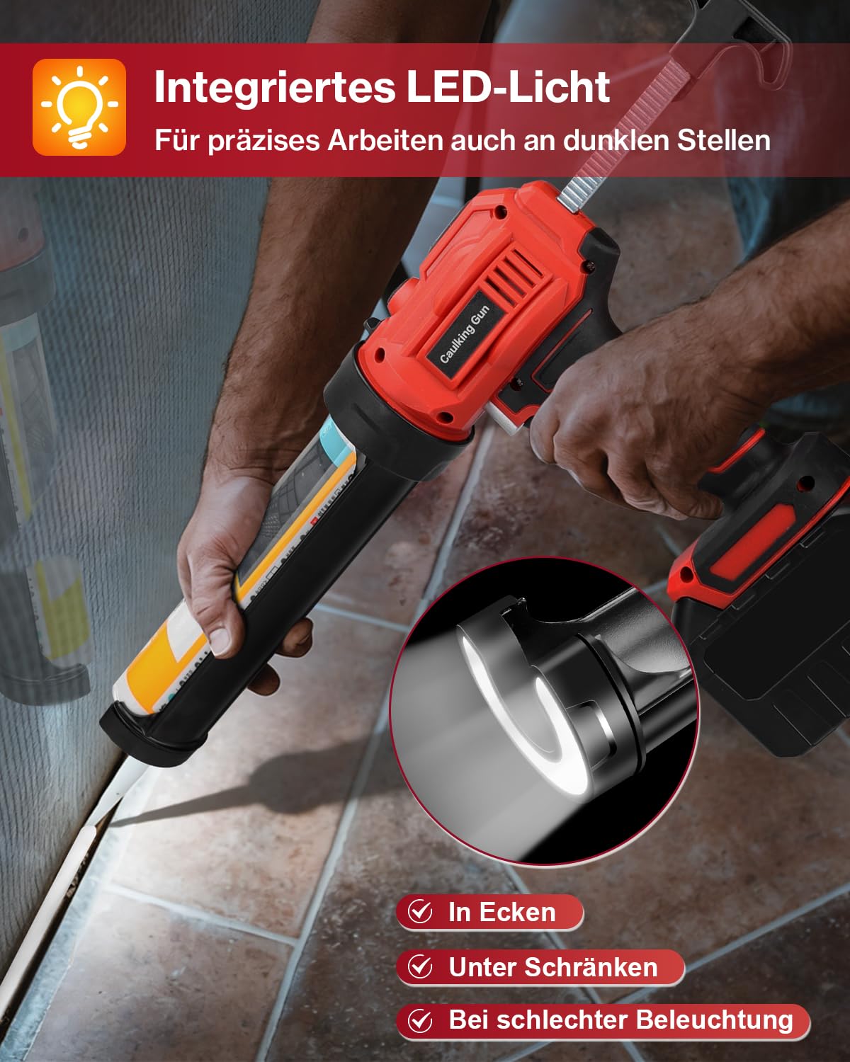 Lytool Akku Kartuschenpresse Kompatibel mit Makita Akku-18V mit LED-Licht | Elektrische Kartuschenpistole Silikonpistole Akku, einstellbare Drehzahl für 310 ml-Kartuschen (Ohne Akku)