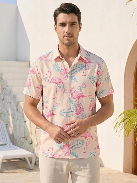 Runcati Herren Hawaiihemd Kurzarm Sommer Freizeithemd Männer Button Down Urlaub Strandhemd Blumen Party Funky Shirt Regular Fit Lässig Hemd - 2