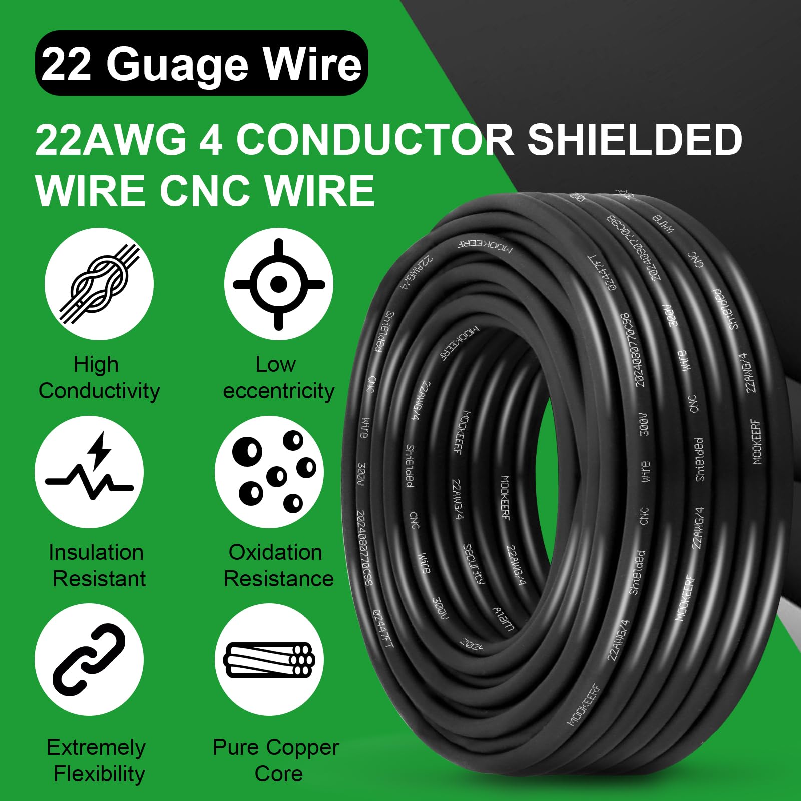 MOOKEERF 22/4 Shielded Wire 50FT,22AWG 4 Conductor Shielded Cable