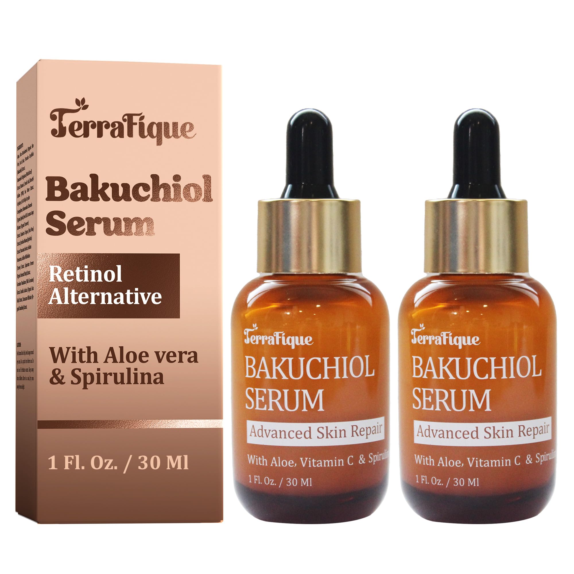 Terrafique Bakuchiol Serum for Face - Retinol Alternative for Sensitive Skin - Contains Aloe, Centella, Spirulina - Bakuchiol Serum - Plumping, Anti