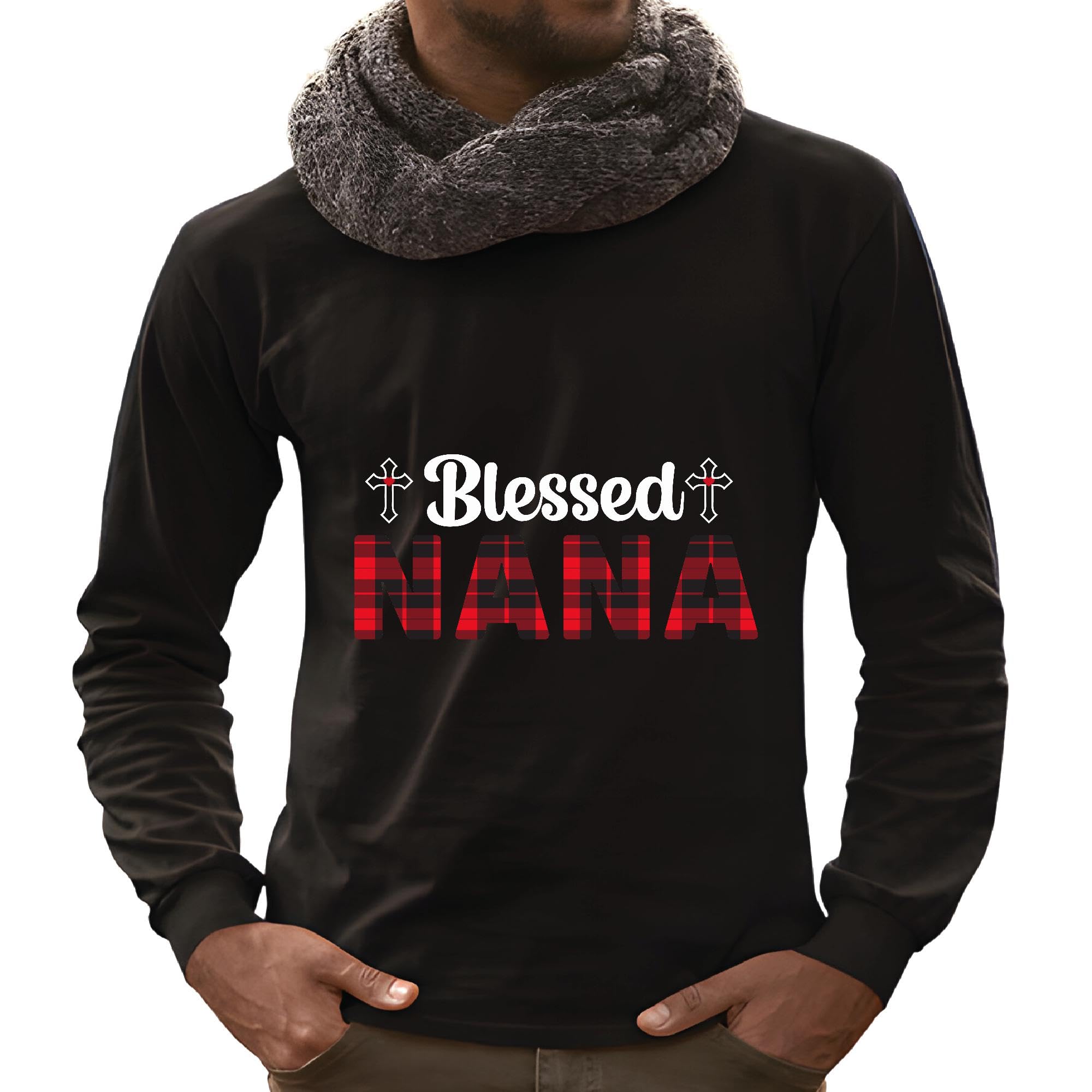 Blessed Bana love Xmas Grandma Black and Muticolor Unisex Long Sleeve T Shirt