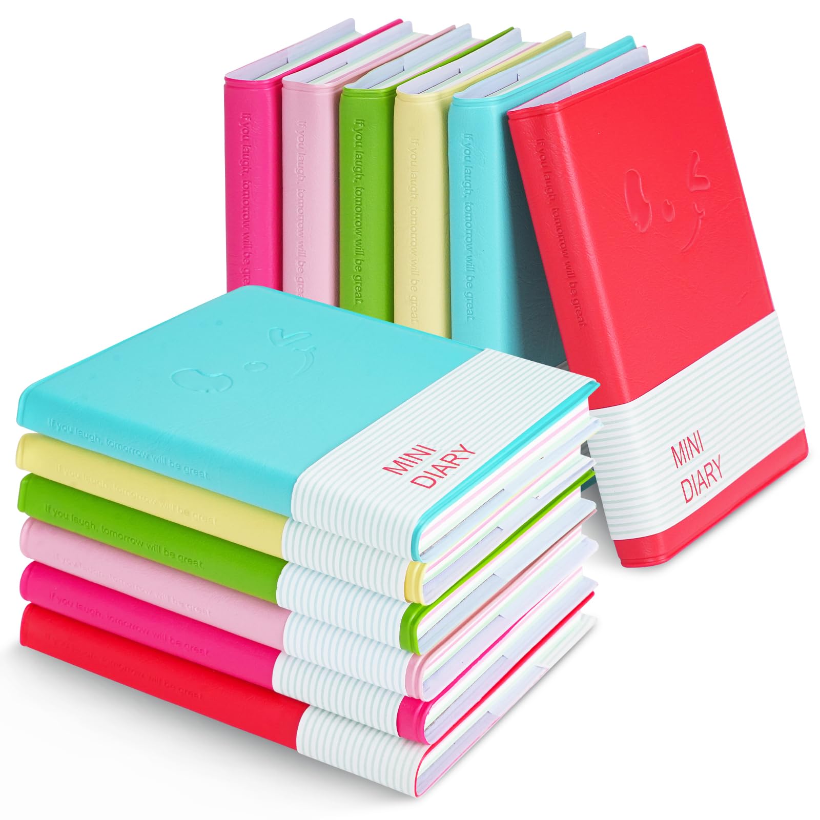 QUMENEY 12PCS Mini Notebook Portable Pocket Notebook Diary Small Memo Pads Candy Colors Travel Notepads with PU Leather Case 4 x 3inch, 100 Pages (6