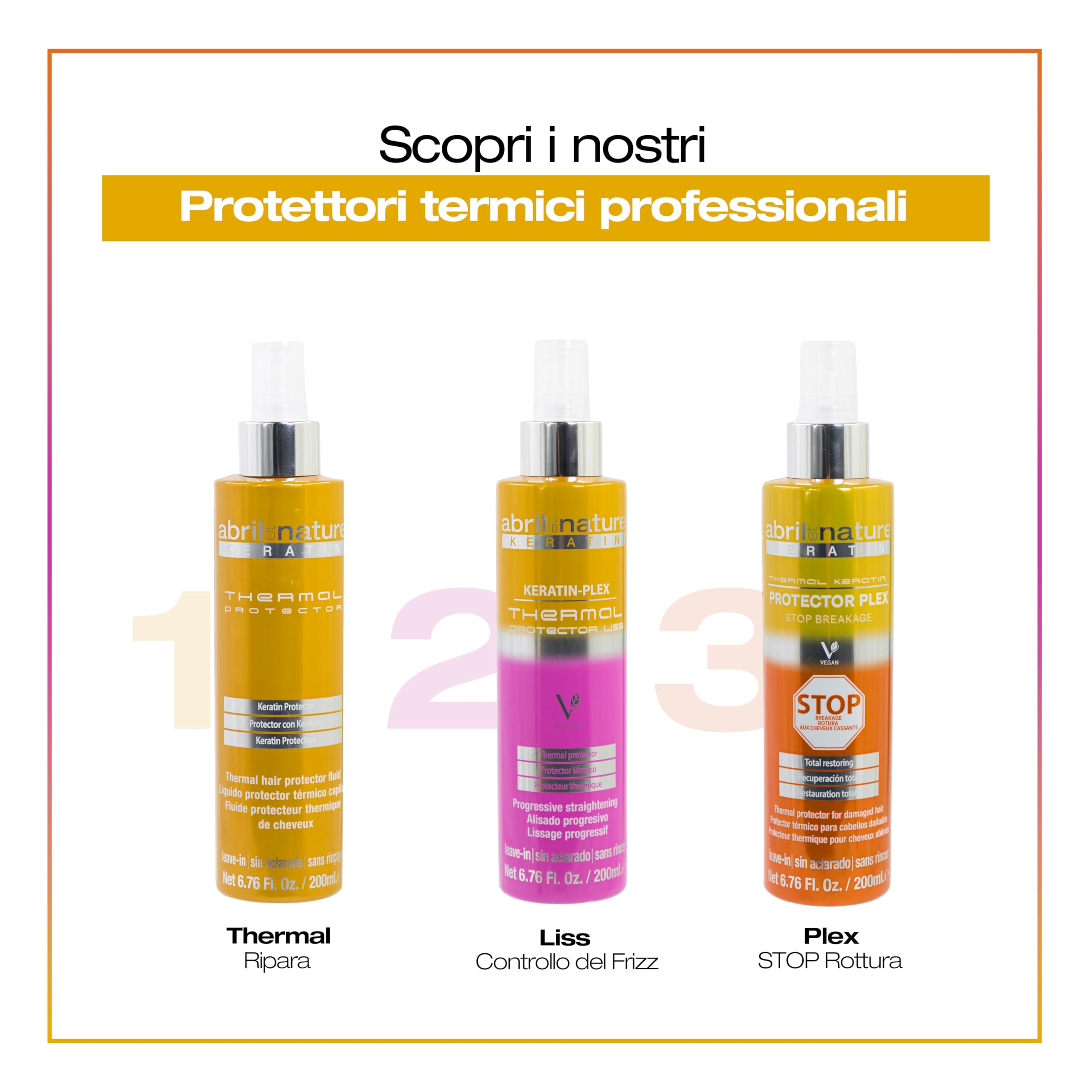 abril et nature - Protettore Termico Plex, STOP Rottura - Ideale per Capelli Secchi e/o Danneggiati - Protegge i capelli dall'uso di piastre e asciugacapelli - Con Cheratina Riparatrice - 200 ml