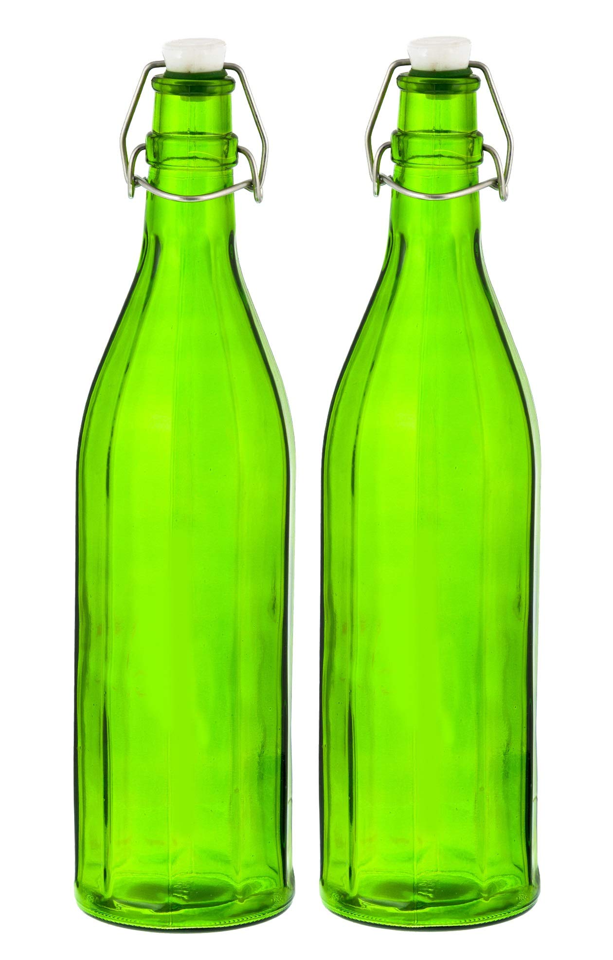 MACHAKColhexa Glass Bottles With Cork 1litre, Kitchen Decoration (Green, 2 Pcs)