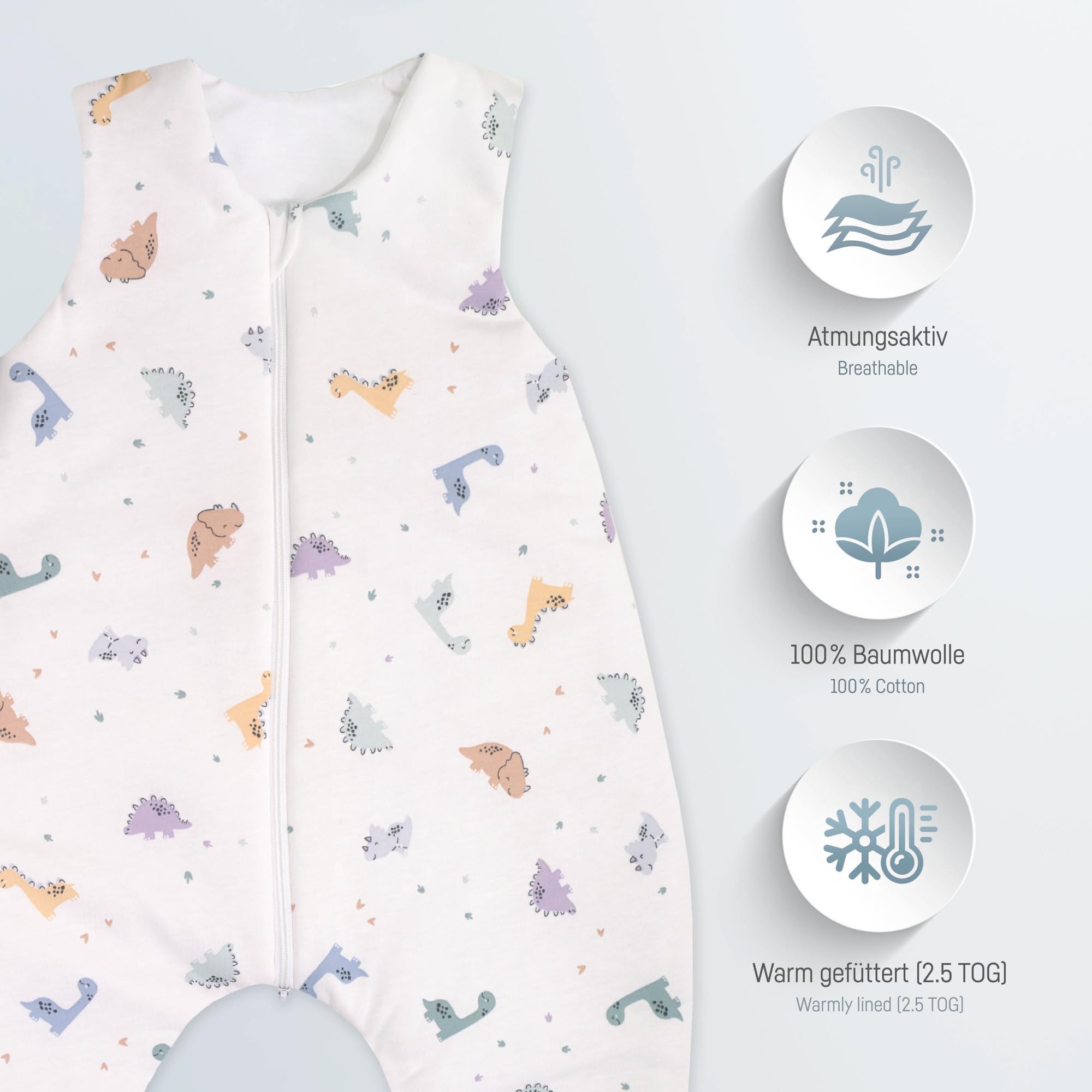Julius Zöllner Mono de Dormir de algodón Jersey Fabricado en Alemania, Talla 92, Little Dinos, 9082763510, 24-48 Meses, Talla 92