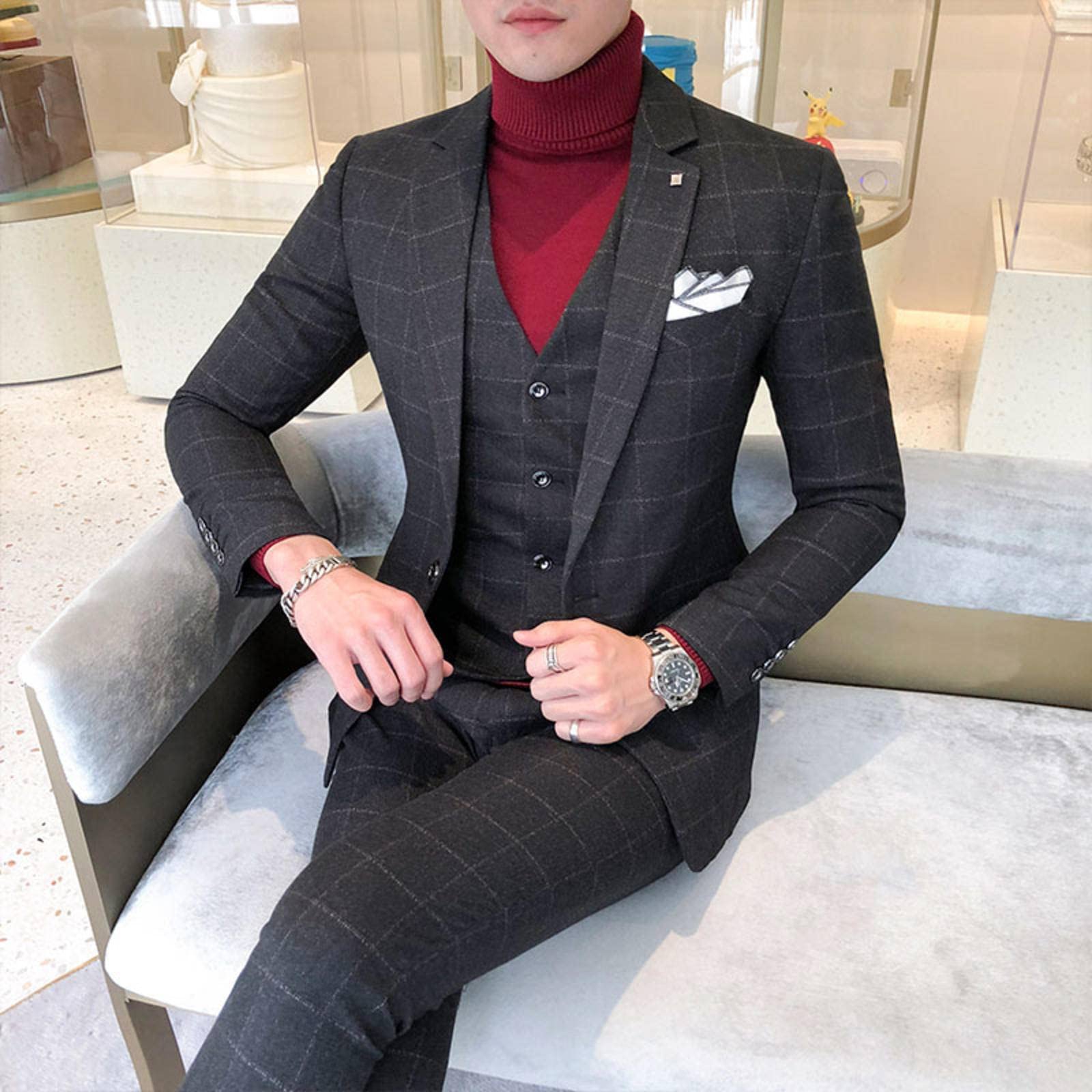 Amazon.co.jp: 高級メンズドレススーツ英国3個セット男性の結婚式の 