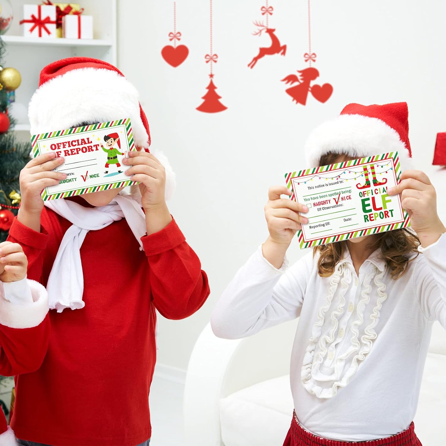 Marspark 100 Pcs Christmas Official Elf Reports 4 x 6 Inch Elf Notes Cards Elves Notice Naughty or Nice Behavior and Accompany Your Elf for Holiday Students Kid Preschool 2 Styles