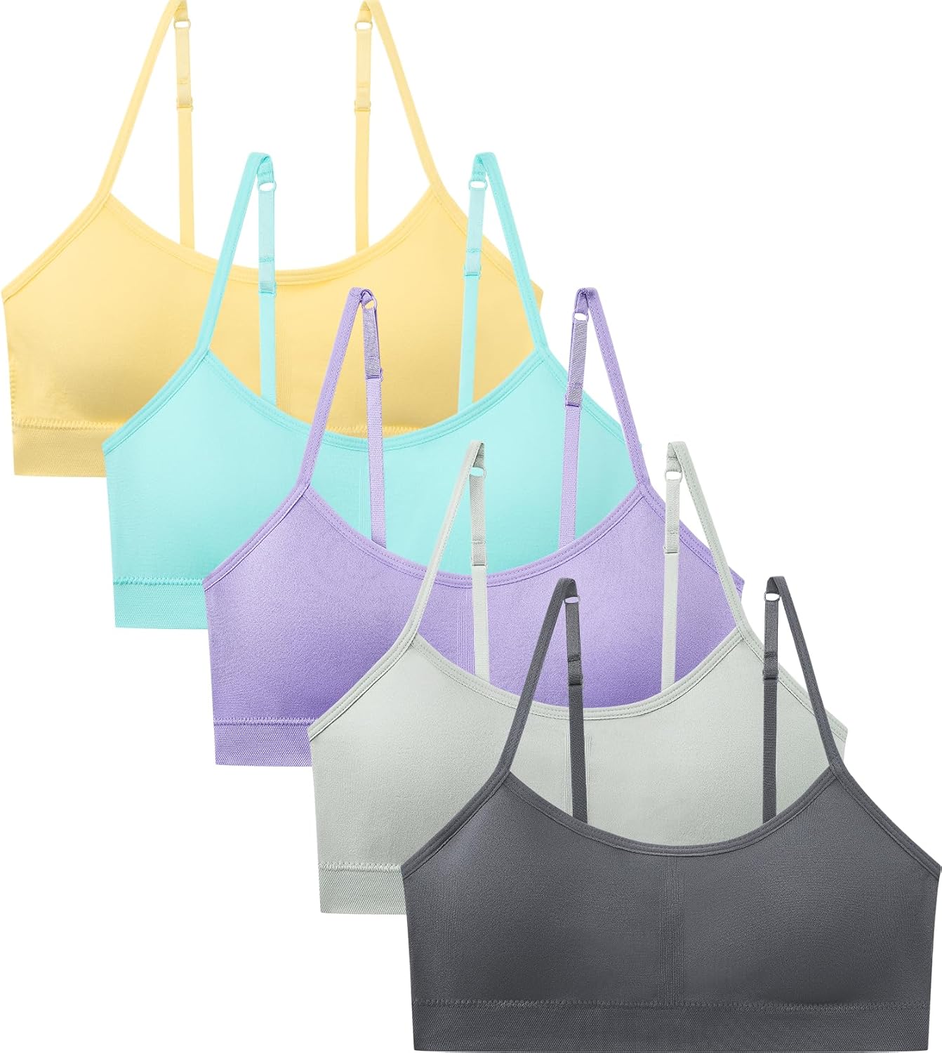 Suekaphin Girls Training Bra Padded Seamless Soft Bras for Girls with Adjustable Strapes Removable Pads Pack of 5