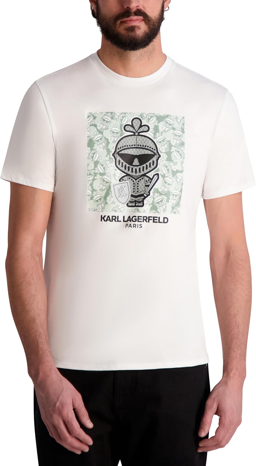 Karl Lagerfeld Mens Short Sleeve Karl Knight Crewneck Graphic Design T-Shirt