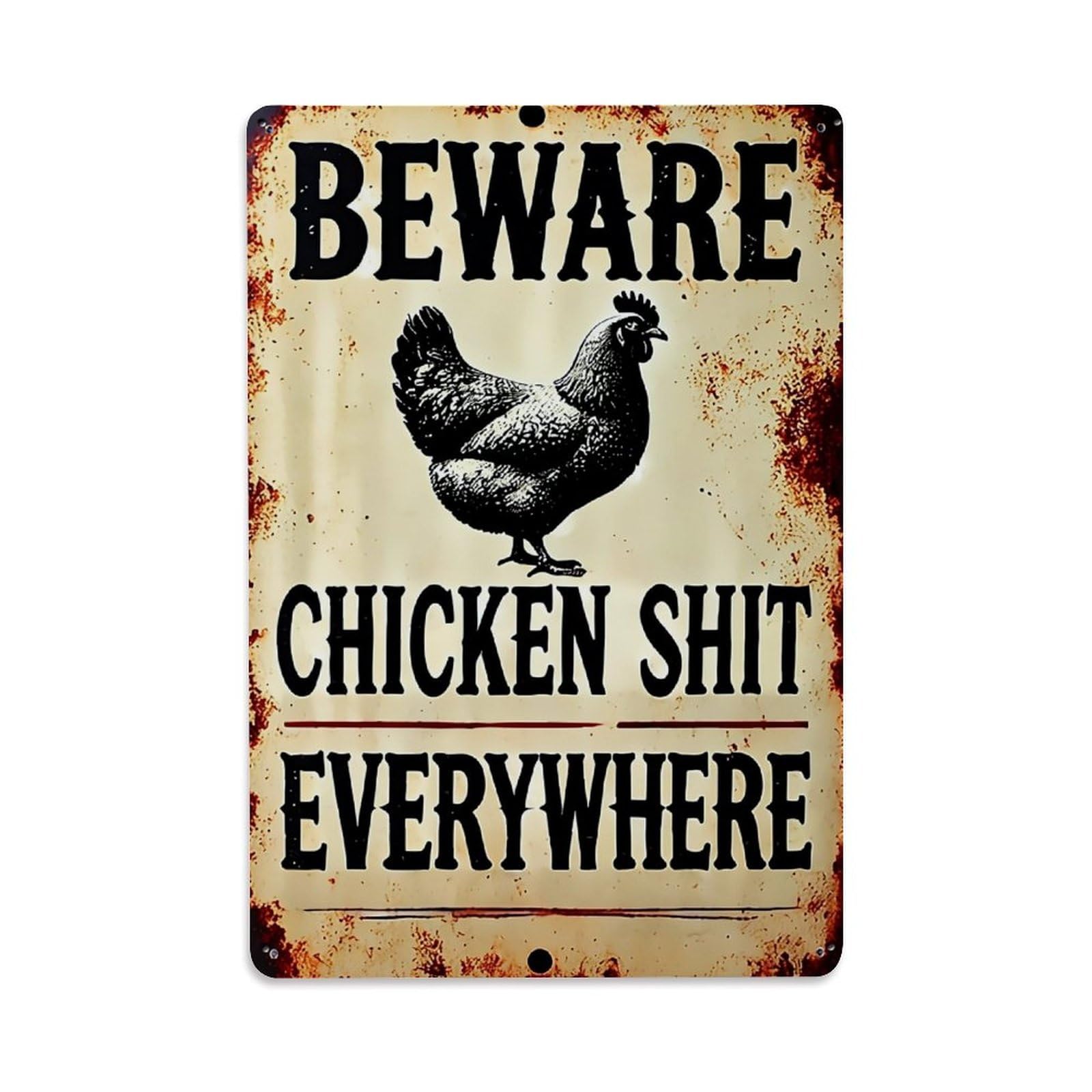 Jdfenggu Vintage Beware Chicken Shit Everywhere Sign Retro Metal Tin Sign, Metal Poster For Bar, Home, Man Cave, Kitchen, Laundry Room Art Decor 8X12 Inch