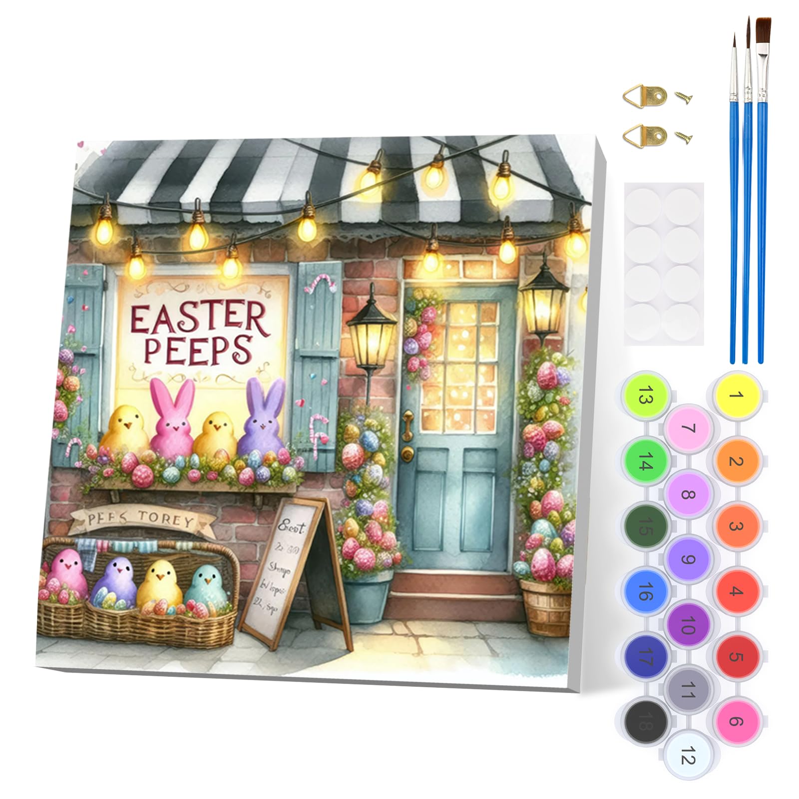 EOBROMD Easter Candy Shop Paint by Numbers for Adults Beginners, Rabbits Paint by Numbers Kits with Frame, Acrylic Easy Painting by Numbers for Gift Home Wall Decor 12x12in