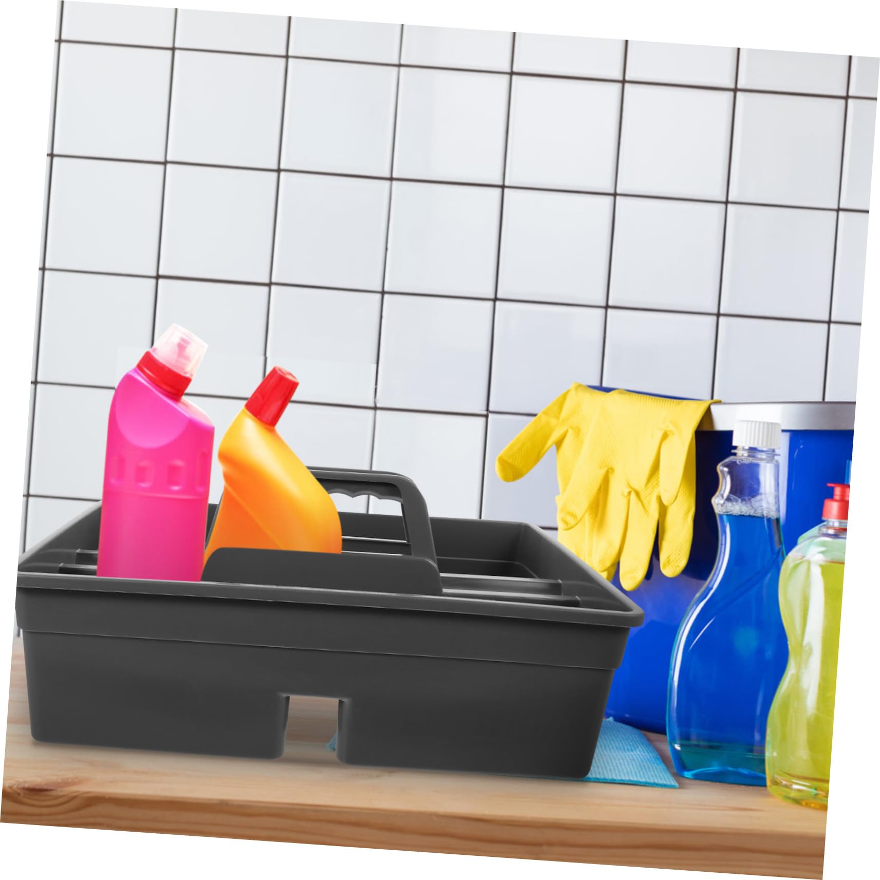 Mikinona Organizzatore Portatile per Utensili di Pulizia in Pp con Manico, Contenitore per Prodotti di Pulizia per Bagno e Casa, per Pulire i Servizi Igienici