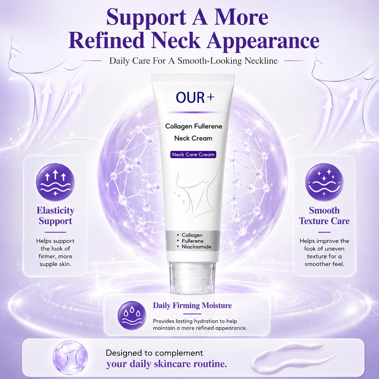 OUR+ Neck Cream, Collagen Fullerene Neck Cream, Moisturizing Firming Lotion for Neck Care, Anti Wrinkle & Smooth Skin Texture, Deep Hydration Skin Care for All Skin Types (1PC)
