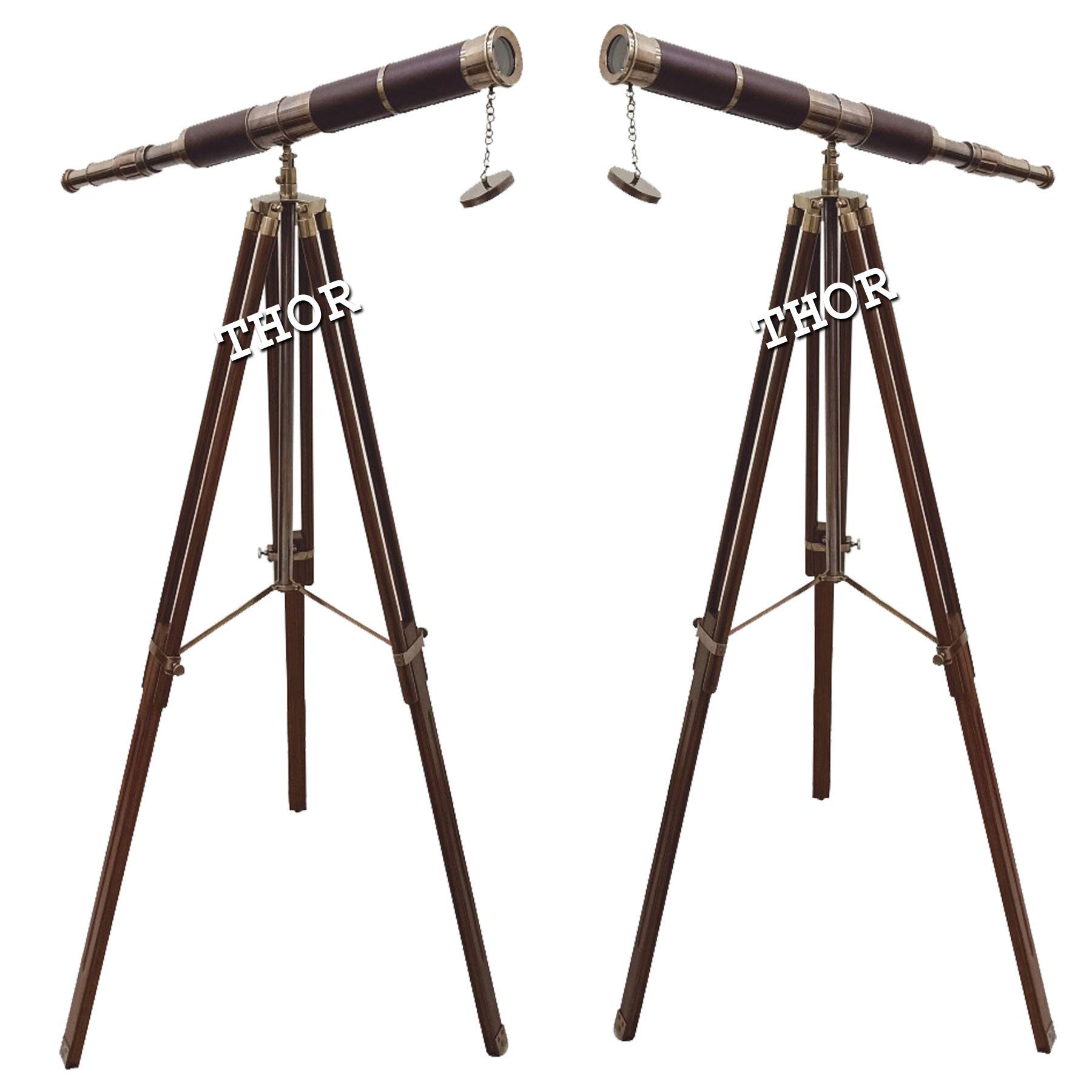 Floor Standing Antique Telescope Brown Leather Single Barrel Nautical Home Decoration Rustic Vintage Home Decor Gifts