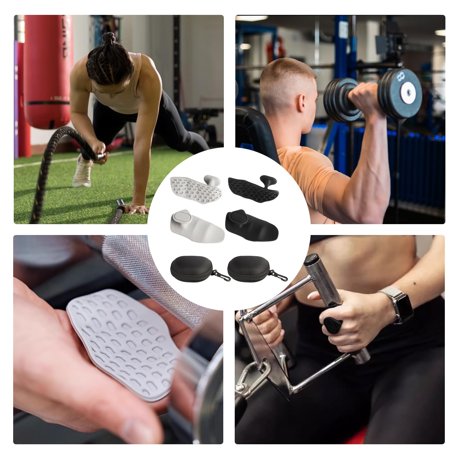 2 Pares de Fitness Grip Pads para Crosstraining y Entrenamiento, Calleras de Agarre para Entrenamiento de Fuerza, Agarres de Gimnasio Antideslizantes para Gimnasia, Hombres y Mujeres + 2 cajas
