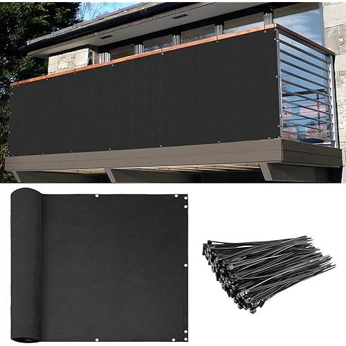 E&K Balcony Privacy Screen for Deck Yard Patio Pool 3'x36' Privacy Fence Screen Porch Yard Backyard Railings Chain Link Fence Dog Fencing Privacy Screen Cover with Zip Ties Black