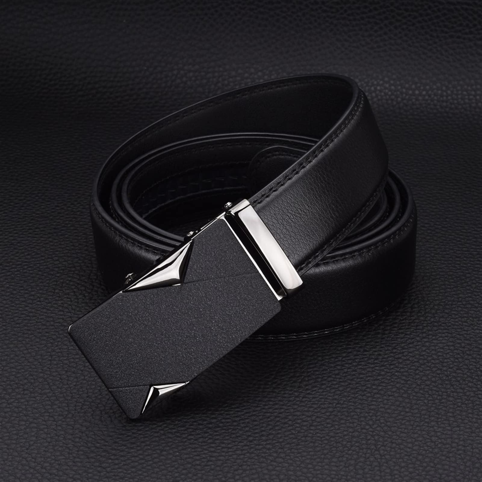 Cintura, Cinghie di Fibbia Automatica in Lega di Cinghia in Pelle for Uomini Regali di Larghezza 3,5 cm (Belt Length : Length 110cm, Color : Nero)