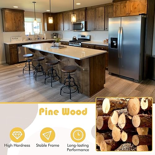 Miniatura 6 de LOKKHAN - Taburete de bar vintage industrial - Taburetes giratorios rústicos - Base redonda de madera y metal - Taburete de bar de altura ajustable