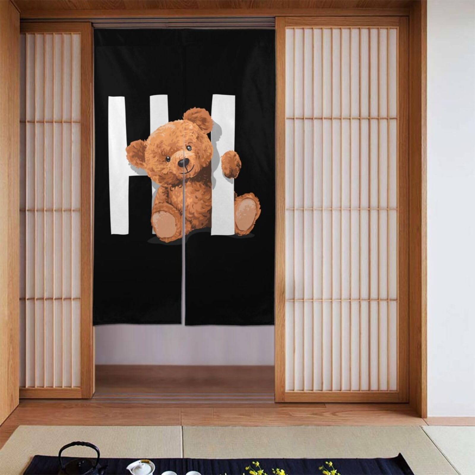 Amazon｜面白い 熊 熊柄 くま (2) のれん 目隠し 暖簾 部屋間仕切り