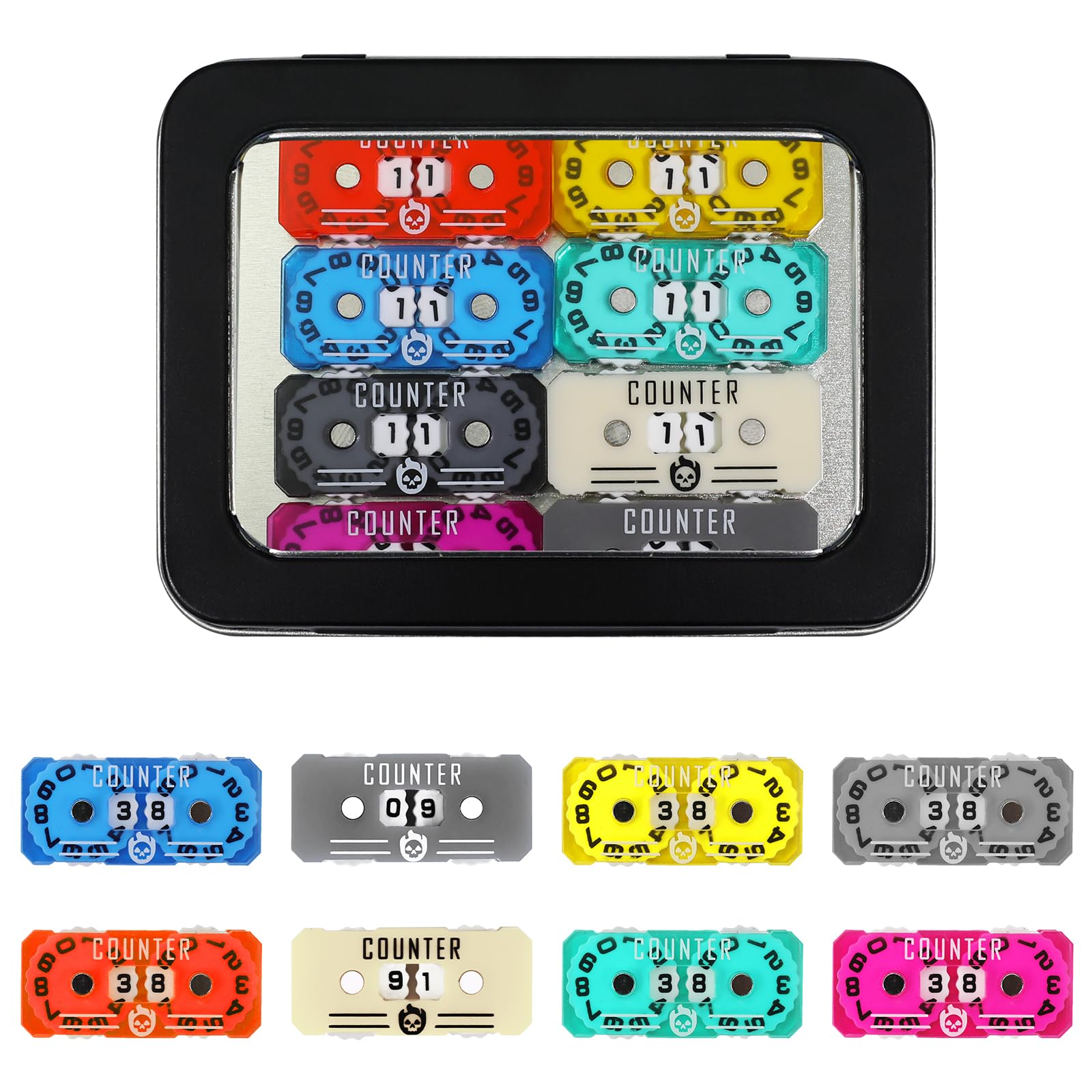 SIXPIONTS Lot de 8 mini compteurs de vie en acrylique colorés compatibles avec Magic The Gathering Commander Deck, LCG/RPG/D&D/MTG/CCG/TCG (8 pièces/boîte, couleur A)