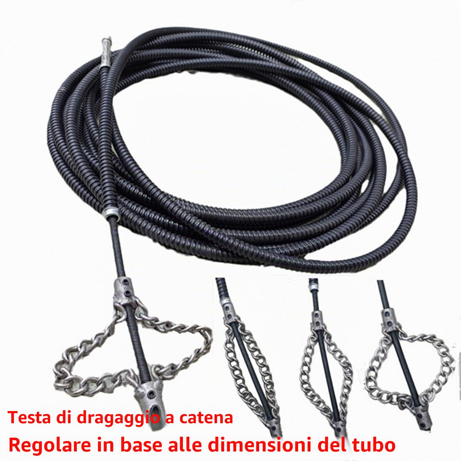 Potente strumento a catena con albero flessibile per decalcificazione delle fogne, rimozione di intasamenti di scarico alimentato da trapano per scarichi WC trappole per grasso caldaie