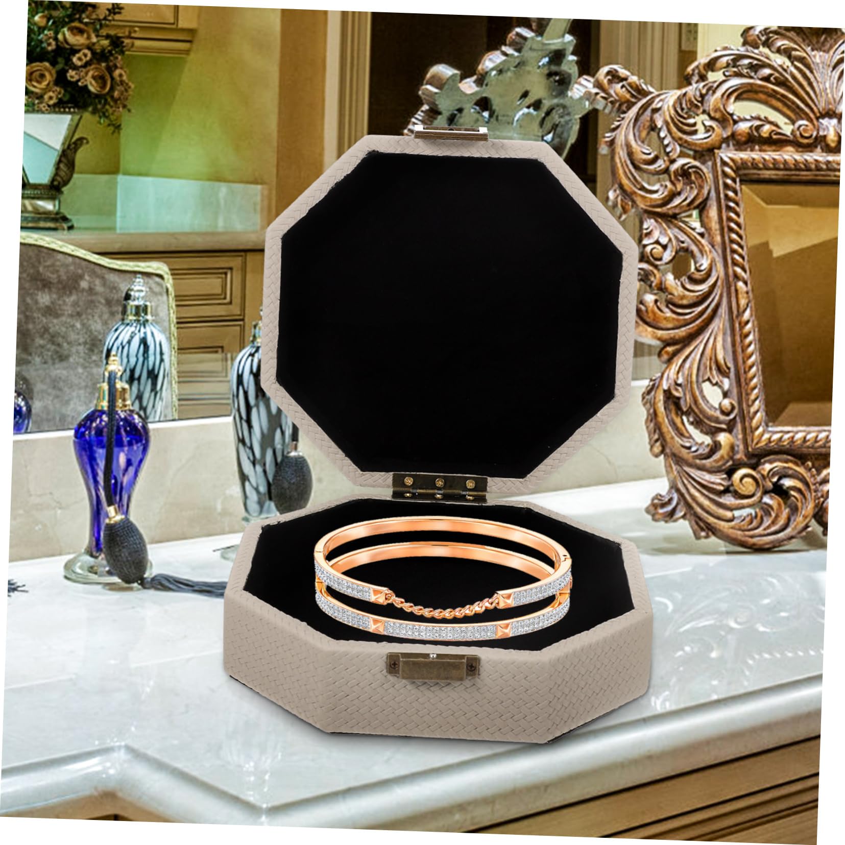 Beaupretty Boîtier de Montre Portable Beige en Cuir, Coffret Bijoux Simple