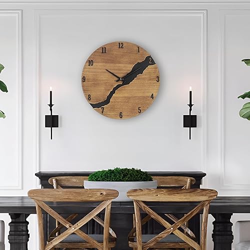 Miniatura 5 de Reloj de pared grande, reloj de pared de 24 pulgadas, funciona con pilas, silencioso sin tictac, decorativo, moderno, de granja, reloj analógico de