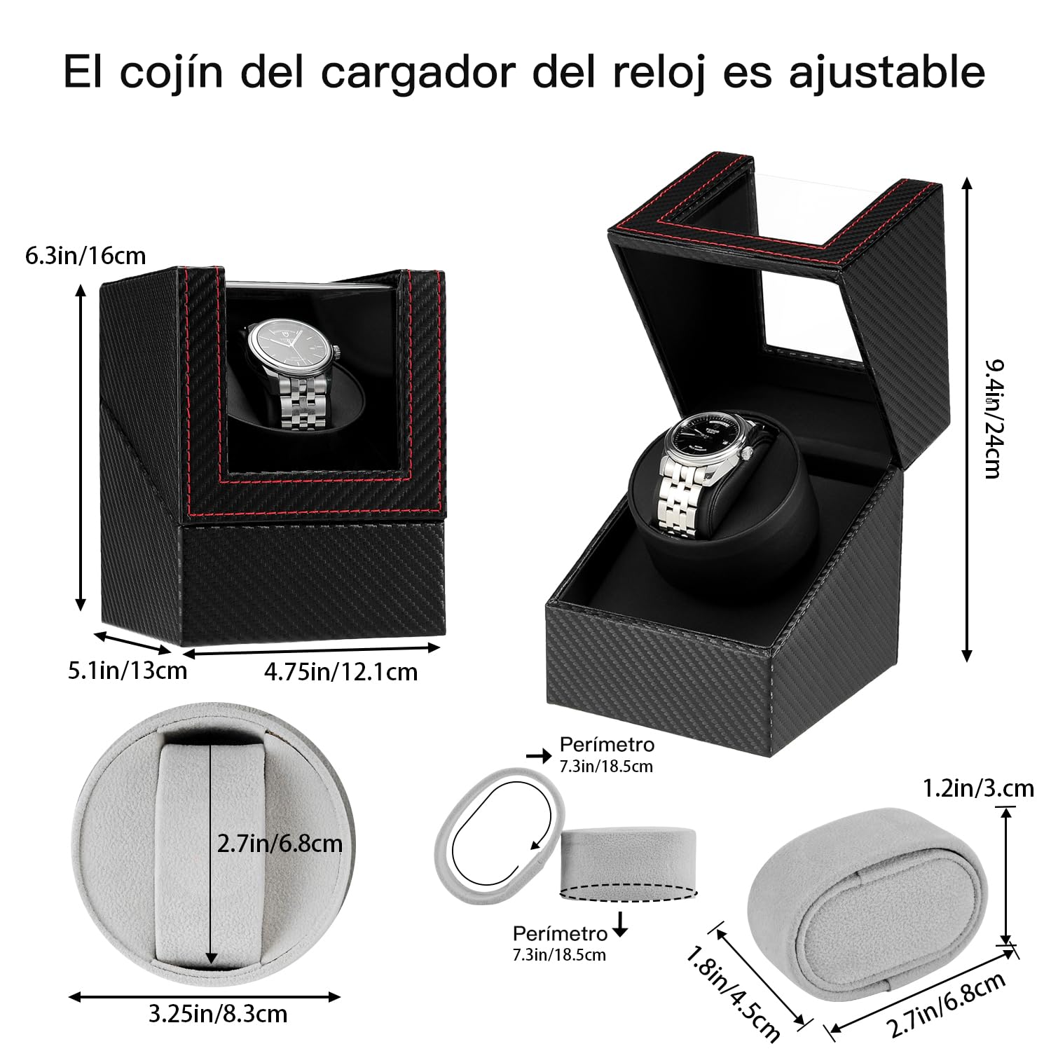 Caja de enrollador de Reloj automático, Caja de Reloj de Cuero Single Watch enrollador PU con Motor silencioso, Alimentado por batería o Adaptador Watch Winder