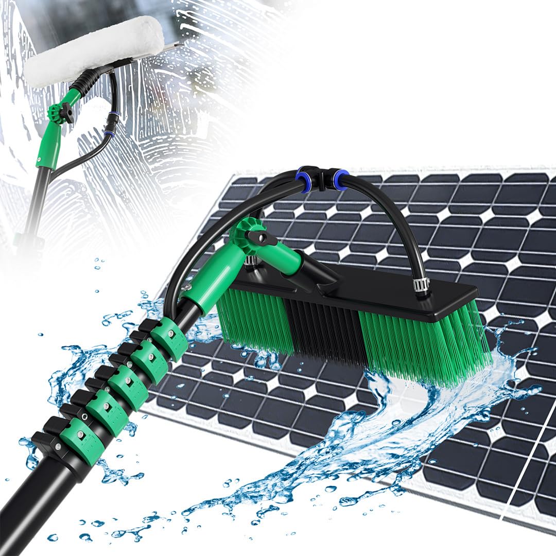 Peviasot Teleskop Waschbürste mit Teleskopstiel 7,2m, Wasserbesen mit Teleskopstiel aus Aluminium, 2-in-1 Teleskopbürste mit Wasseranschluss, Terrassendach Reiniger, Teleskopstange Fensterreinigung